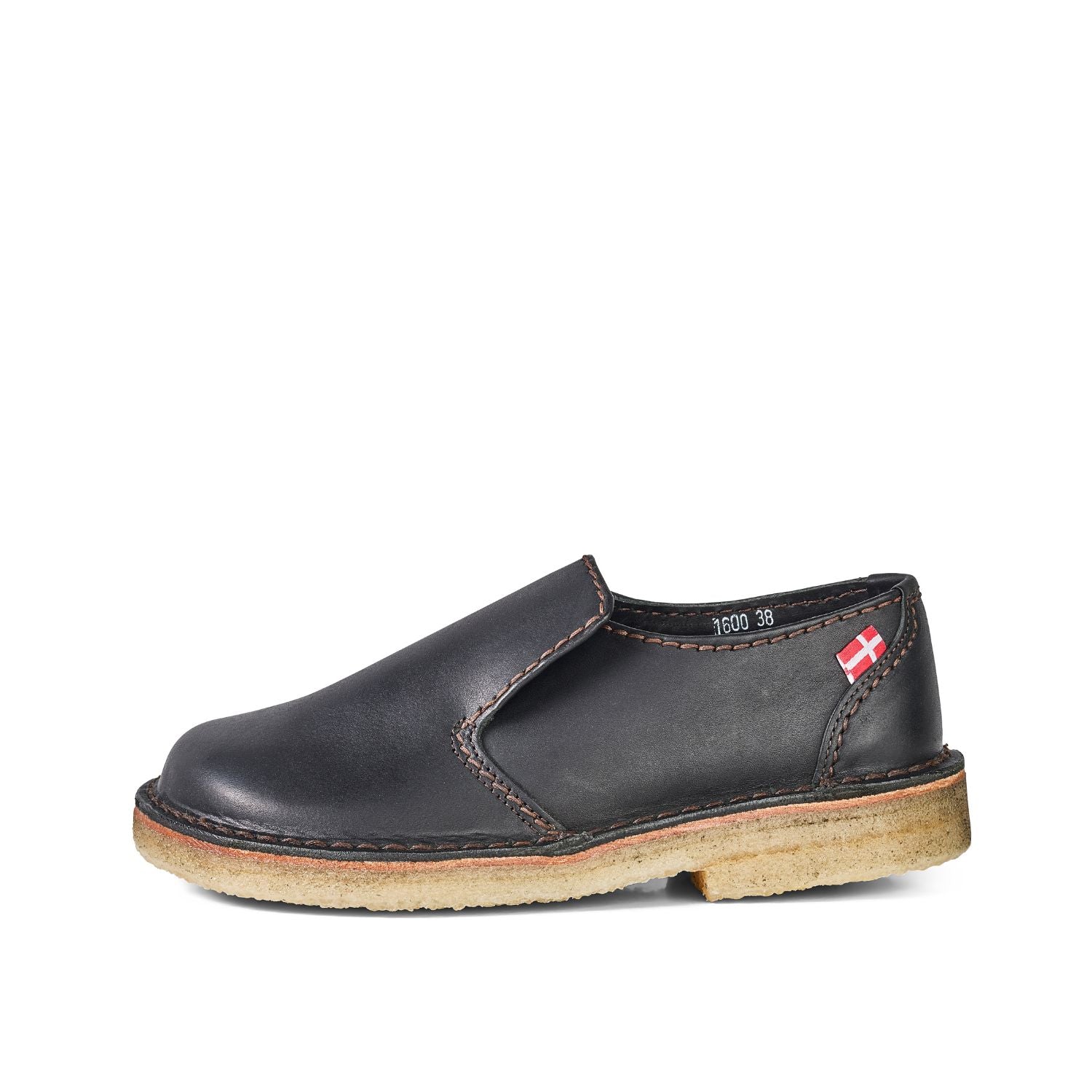 Duckfeet Falster Black slip-on leather shoe, outer side view on white background