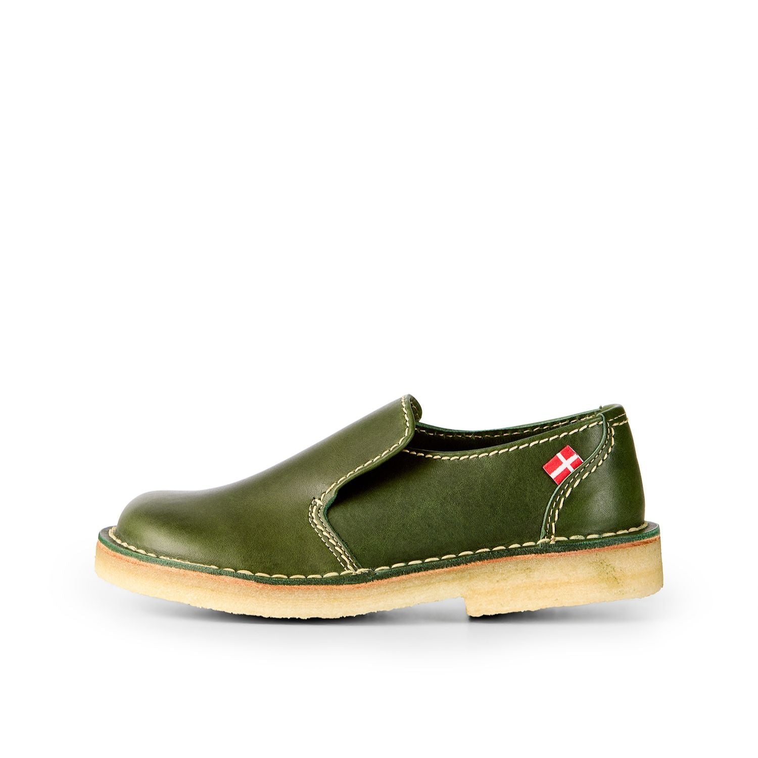 Duckfeet Falster Forest slip-on leather shoe, outer side view on white background