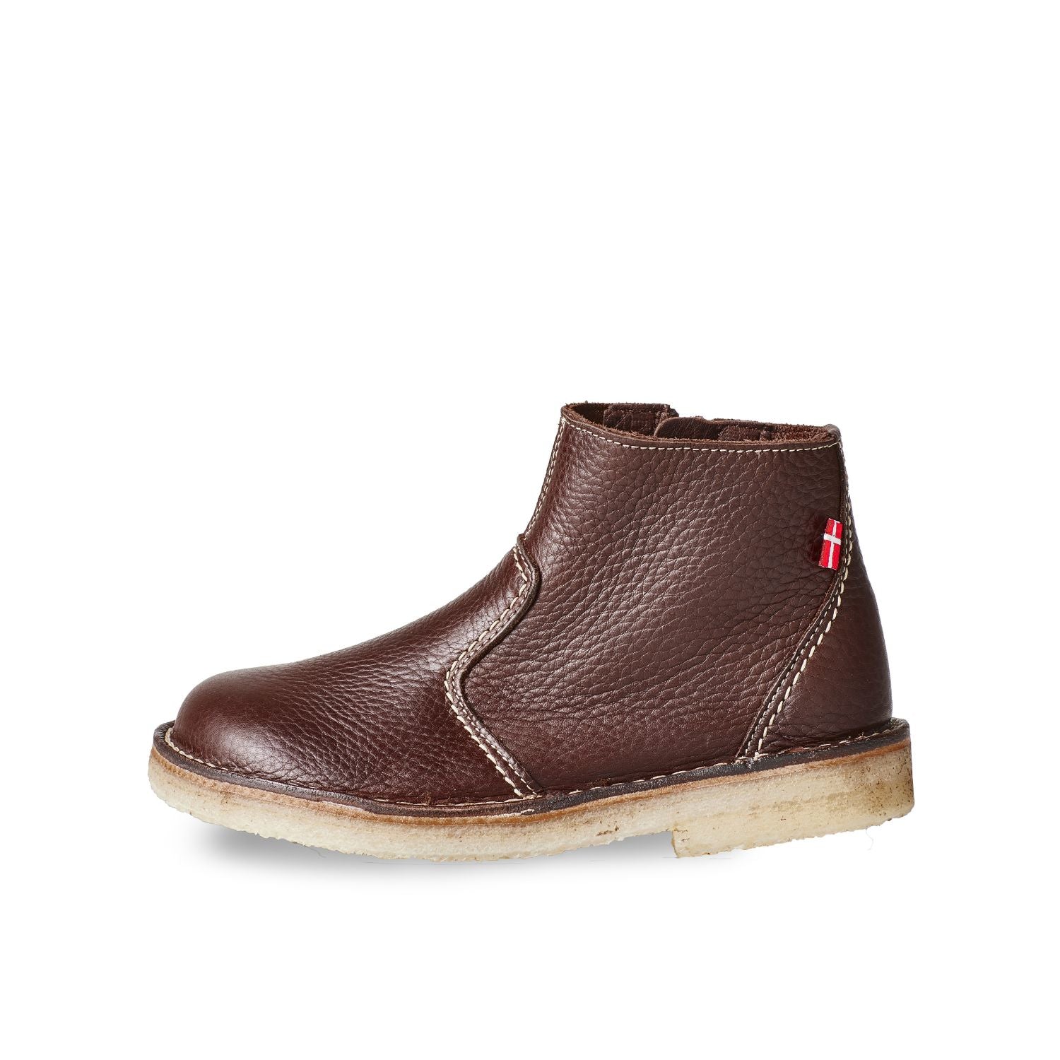 Duckfeet Fredericia Choco zip-up leather ankle boot, outer side view on white background