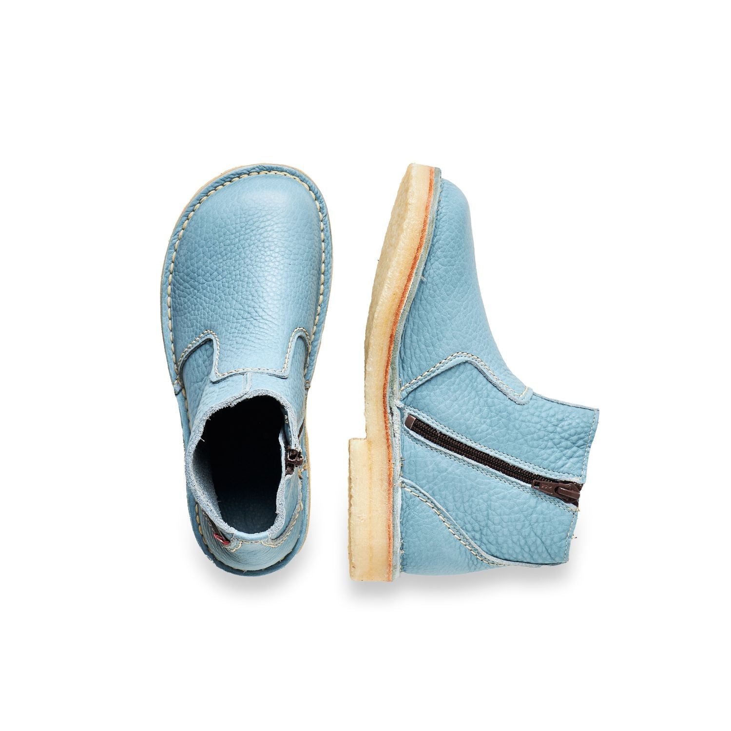Duckfeet Fredericia Jeans zip-up leather ankle boot, top and inner side view on white background