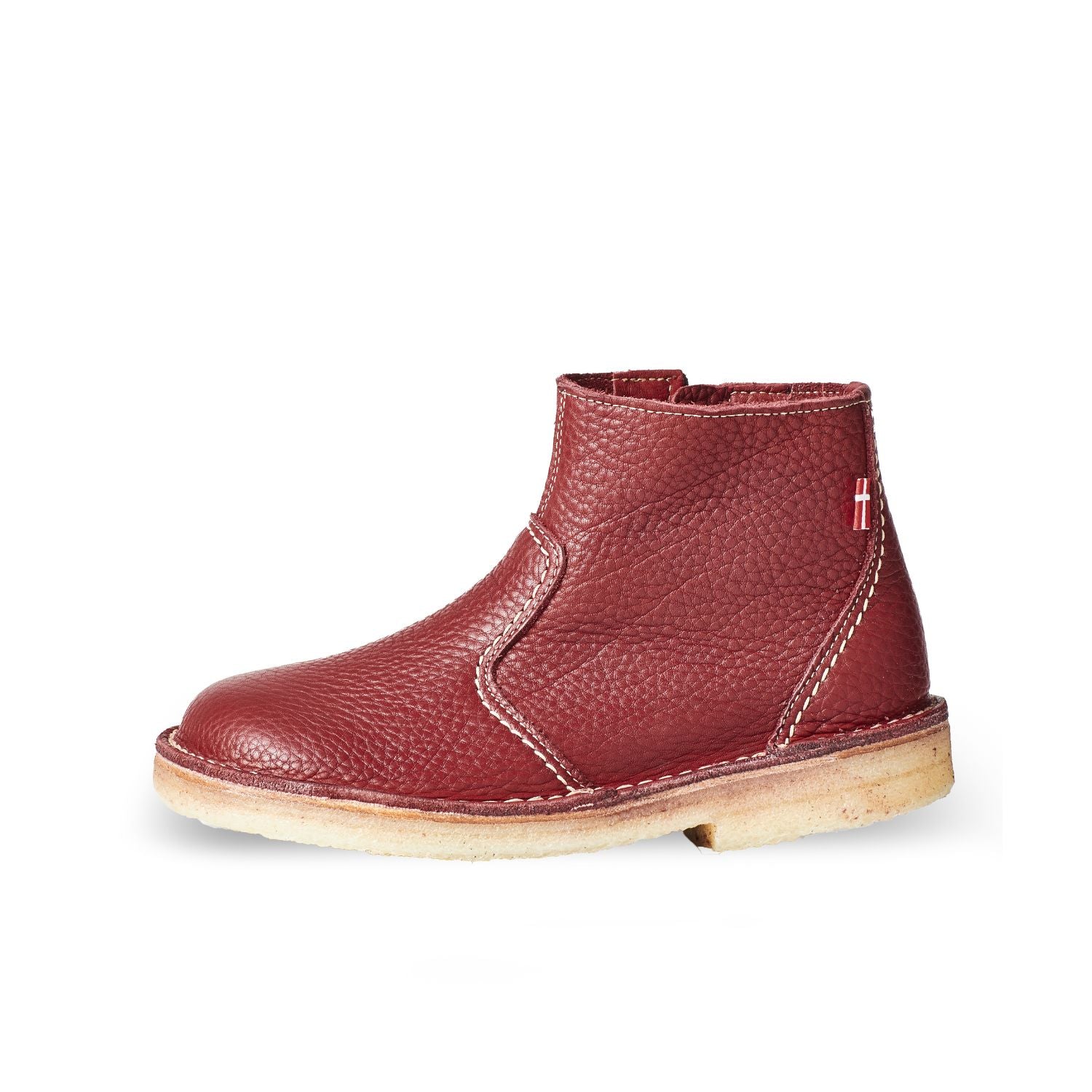 Duckfeet Fredericia Granate zip-up leather ankle boot, outer side view on white background