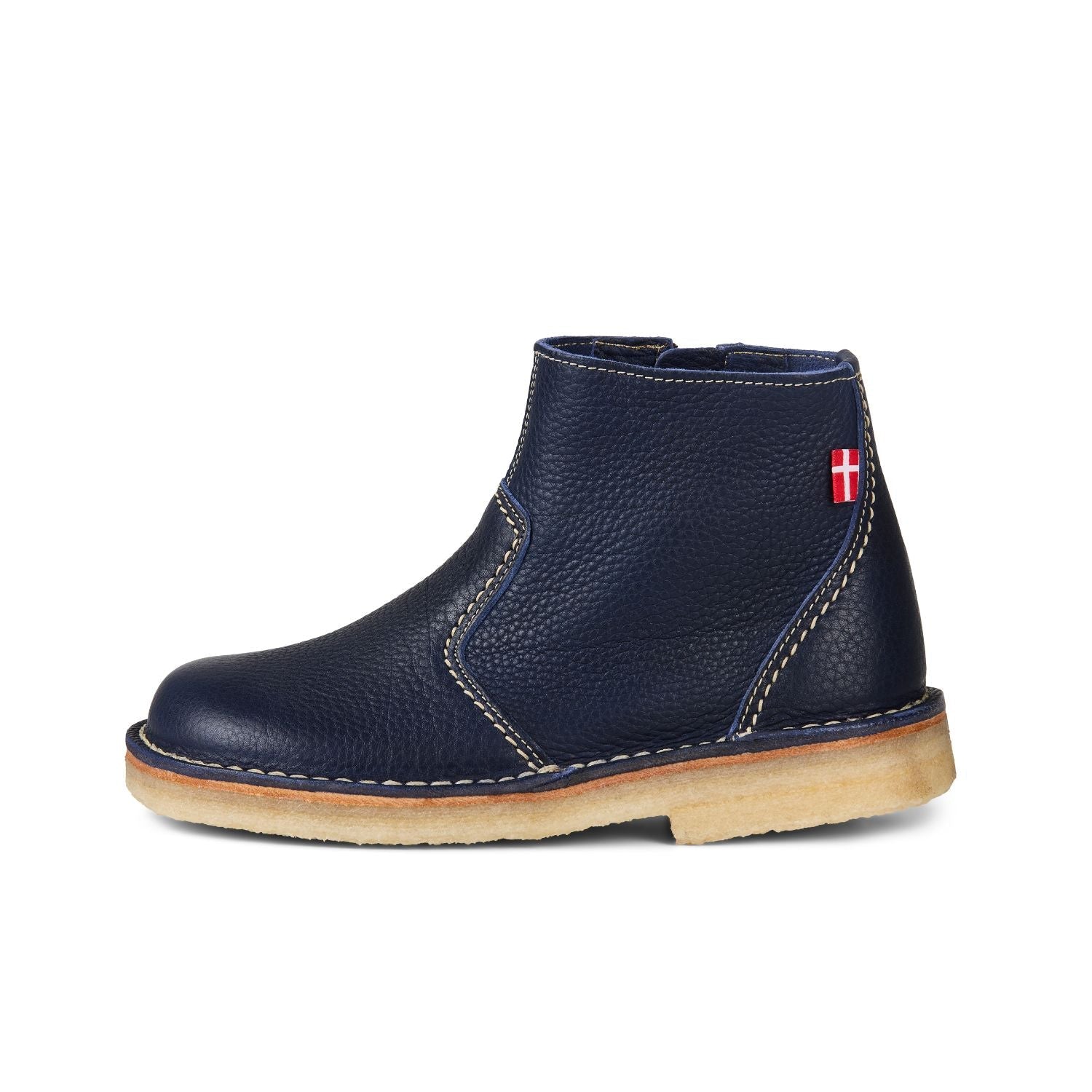 Duckfeet Fredericia Royal Blue zip-up leather ankle boot, outer side view on white background