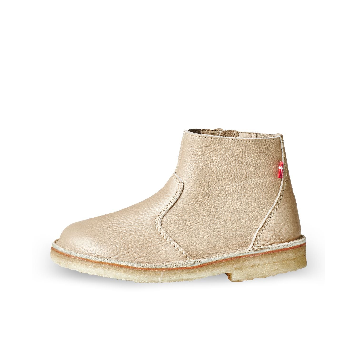 Duckfeet Fredericia Cream zip-up leather ankle boot, outer side view on white background