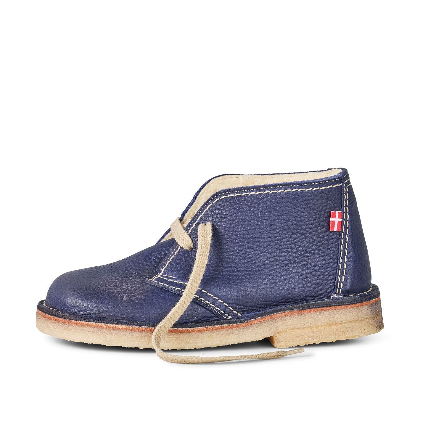 Duckfeet Grenå Royal Blue wool-lined leather ankle boot, outer side view on white background