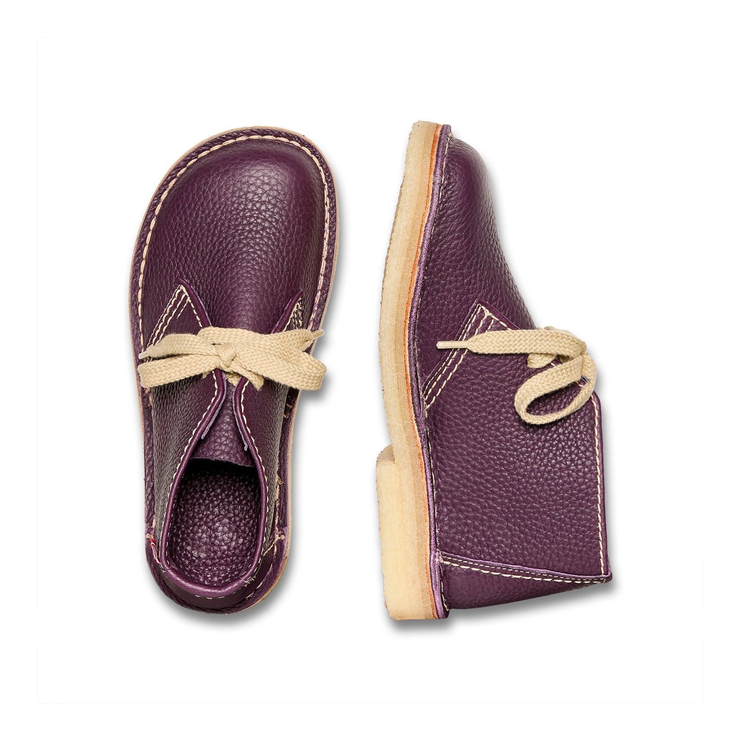 Duckfeet Helsingør Plum leather ankle boot, top and inner side view on white background