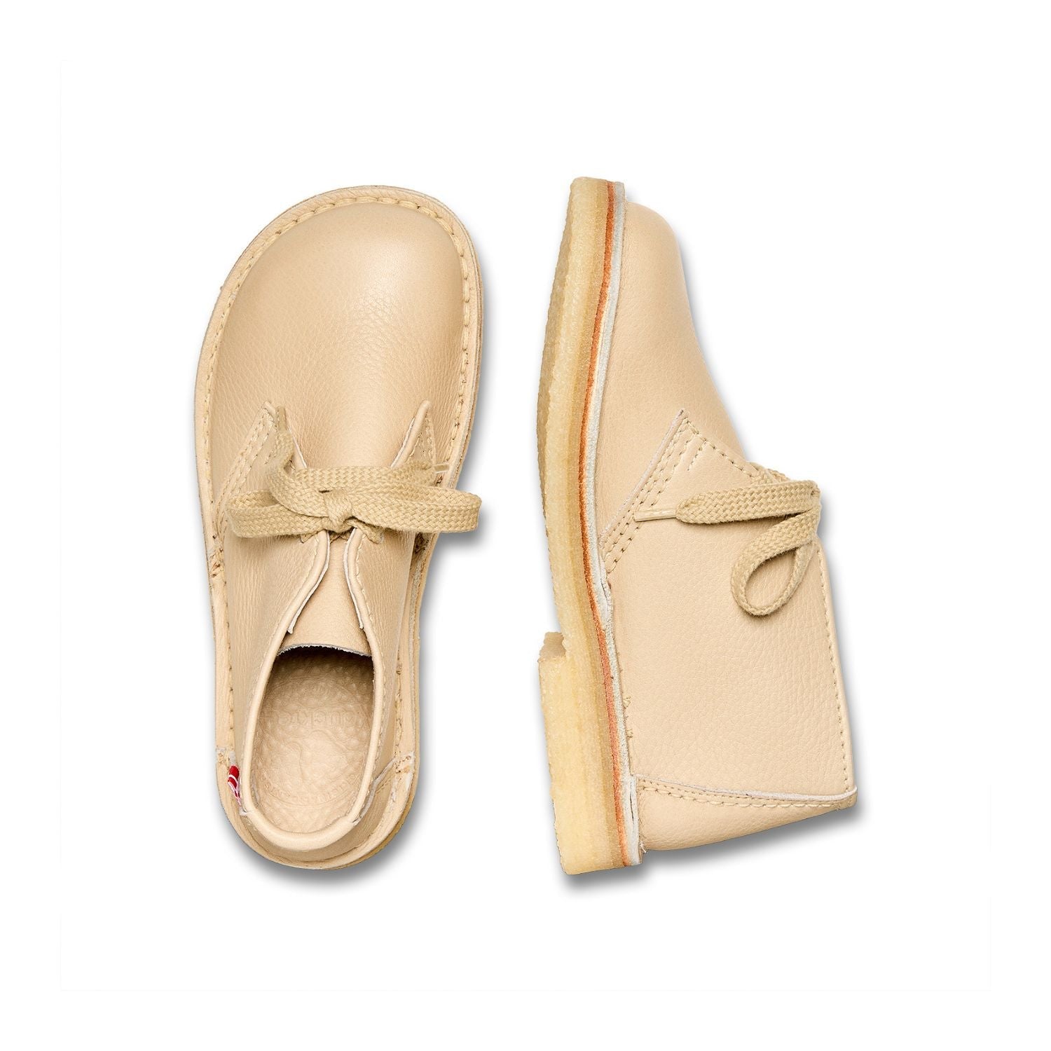 Duckfeet Helsingør Cream leather ankle boot, top and inner side view on white background