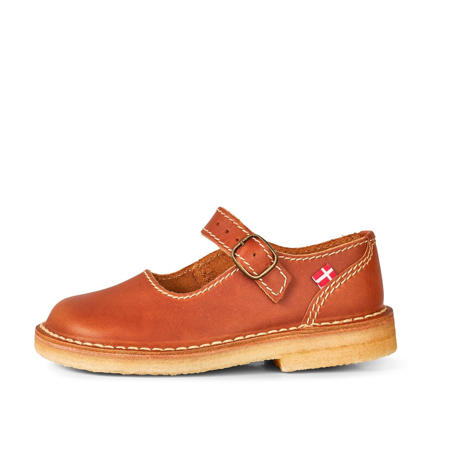 Duckfeet Himmerland Brown leather Mary Jane shoe, outer side view on white background