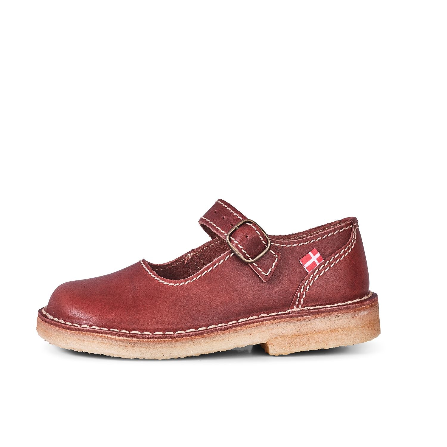 Duckfeet Himmerland Bordo leather Mary Jane shoe, outer side view on white background