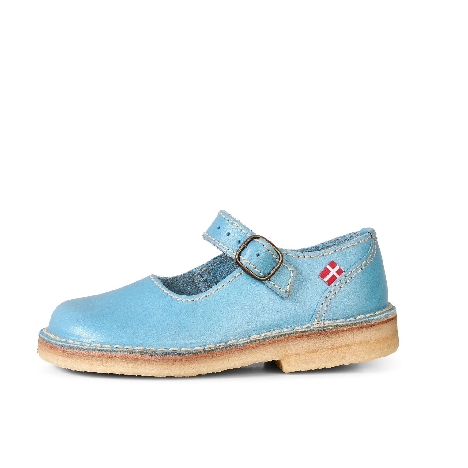 Duckfeet Himmerland Jeans leather Mary Jane shoe, outer side view on white background