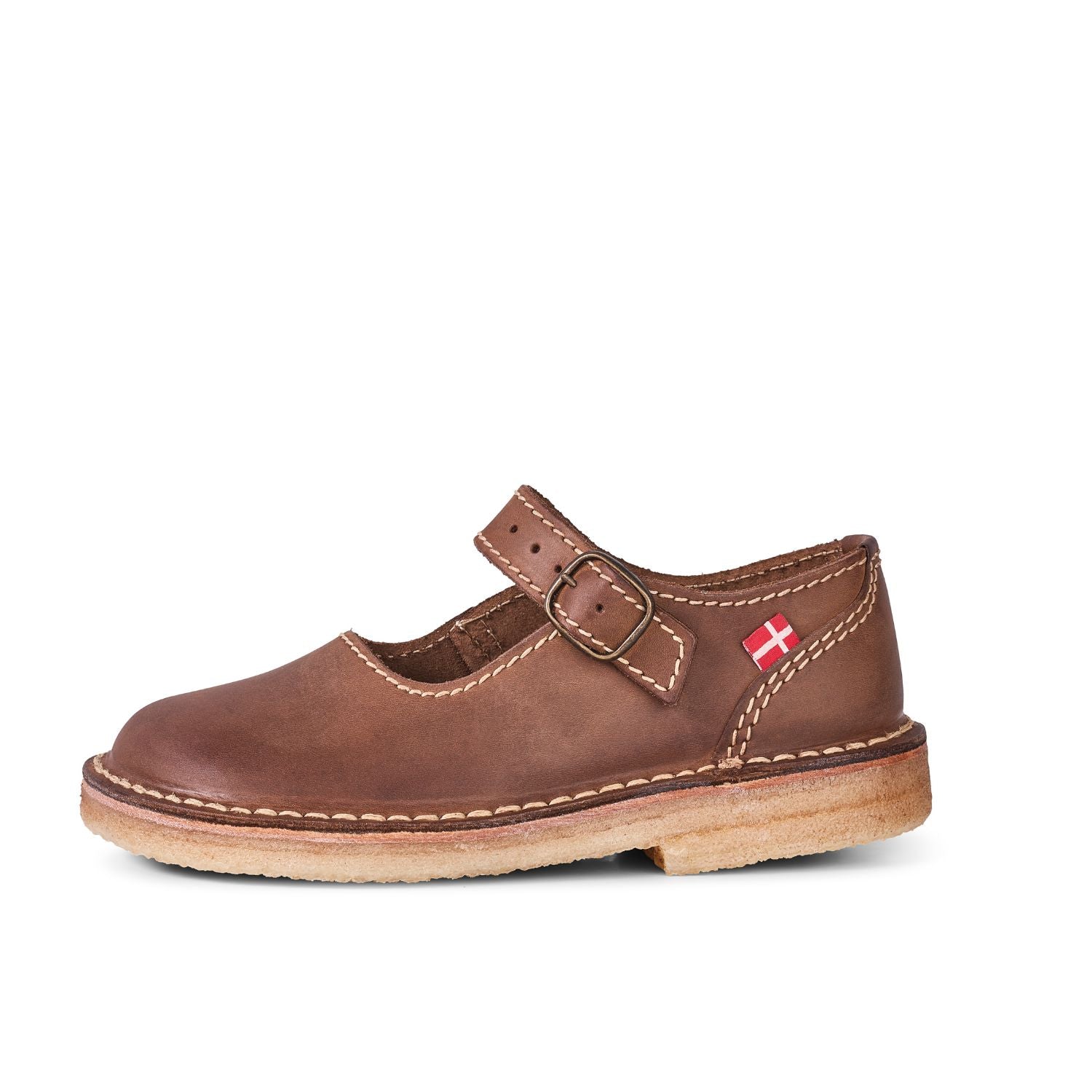 Duckfeet Himmerland Cocoa leather Mary Jane shoe, outer side view on white background