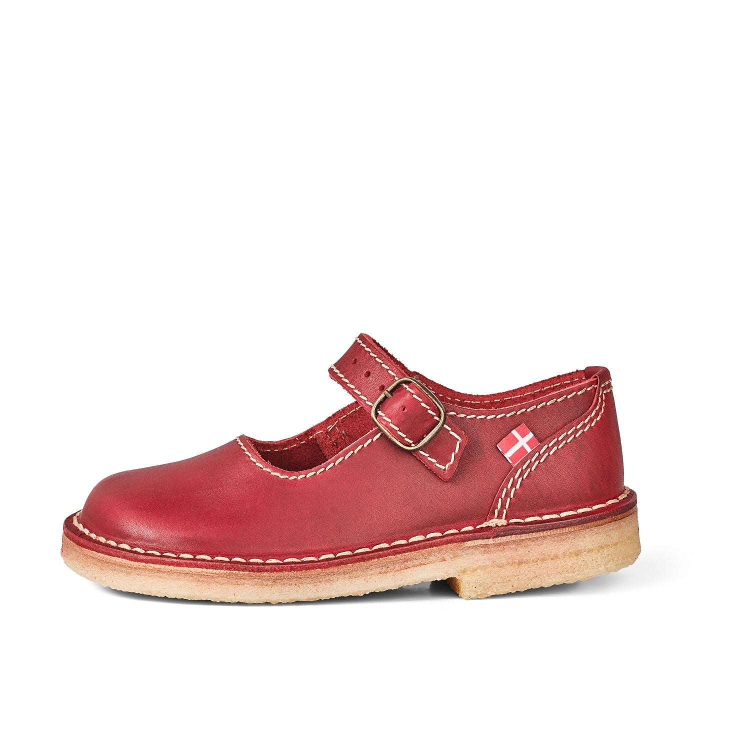 Duckfeet Himmerland Granate leather Mary Jane shoe, outer side view on white background