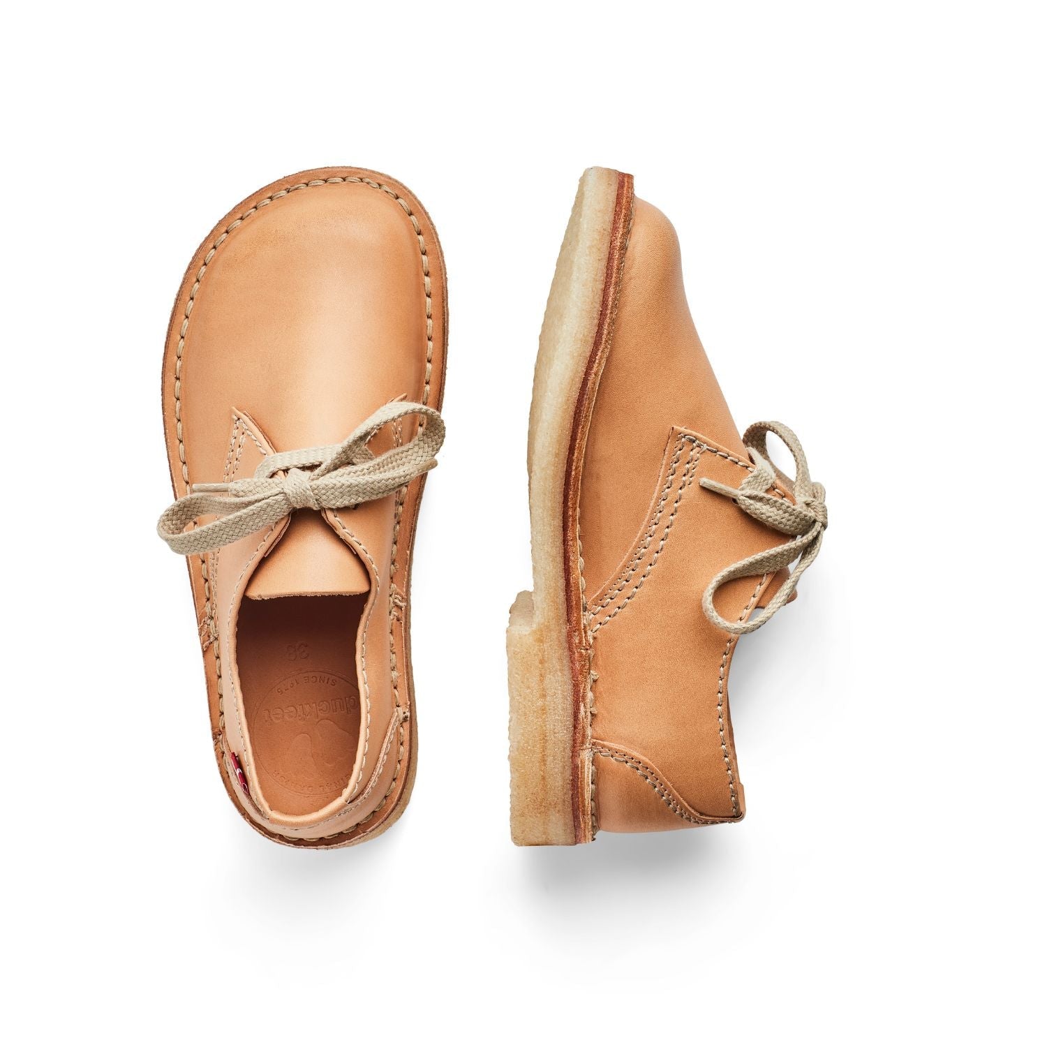 Duckfeet Jylland Bio leather derby shoe, top and inner side view on white background