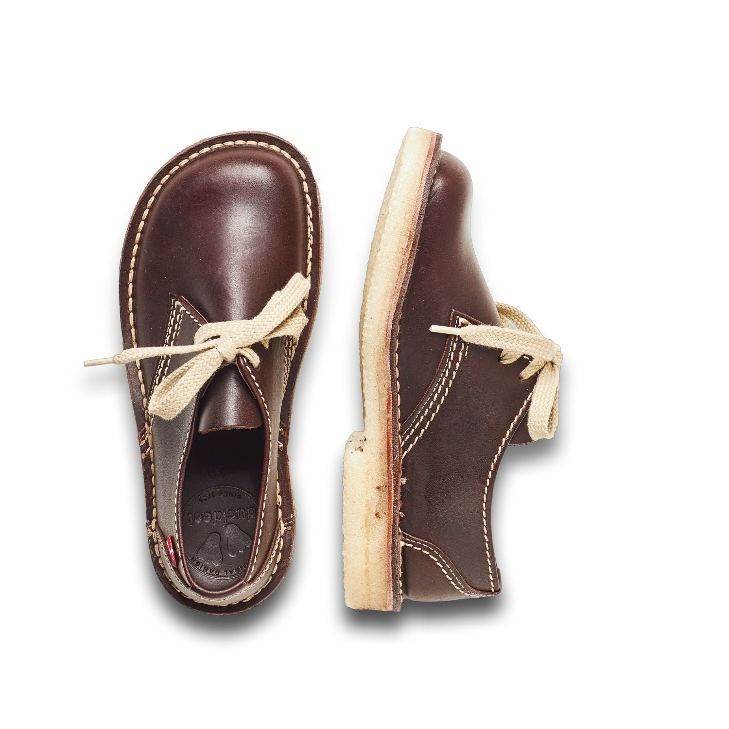 Duckfeet Jylland Choco leather derby shoe, top and inner side view on white background