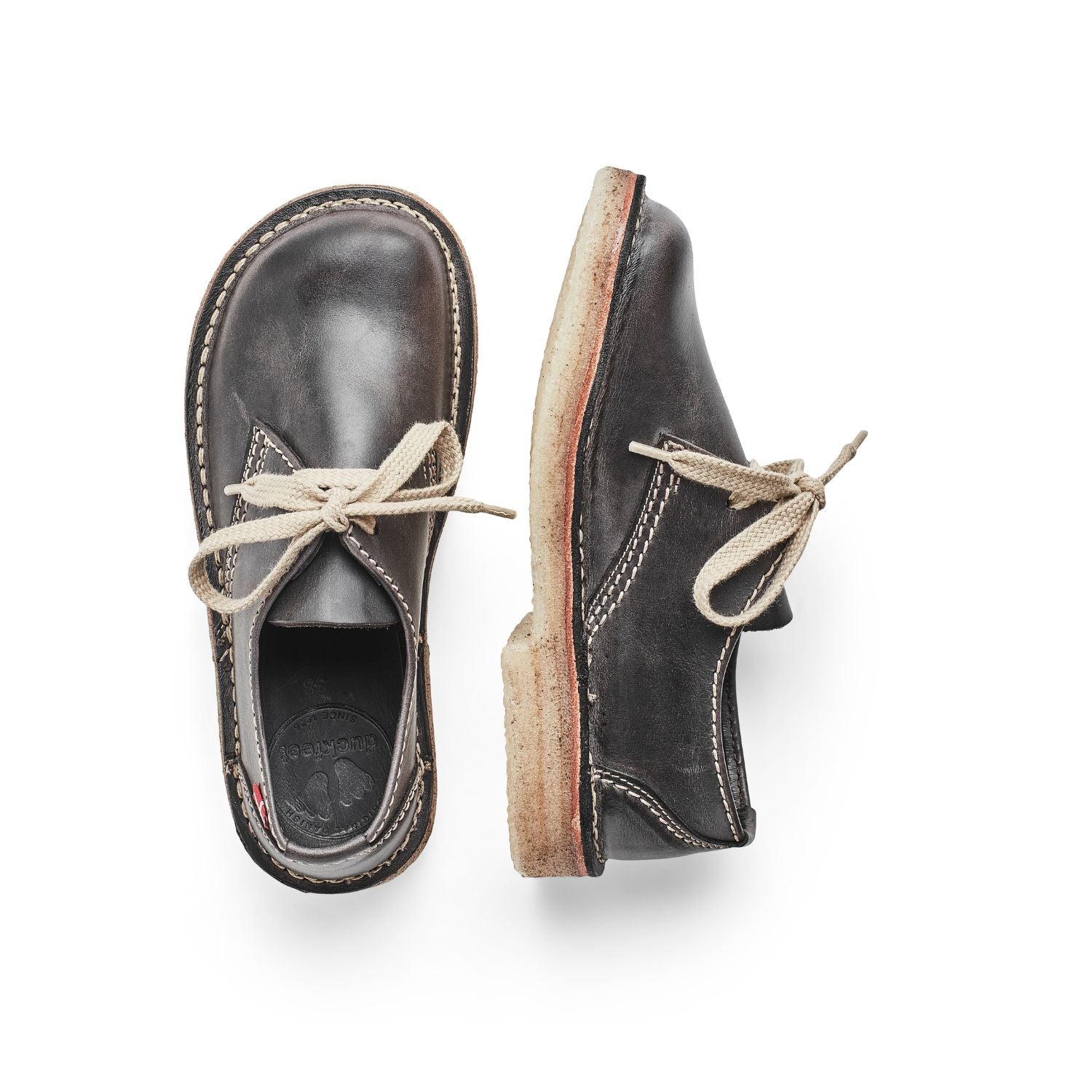 Duckfeet Jylland Slate leather derby shoe, top and inner side view on white background
