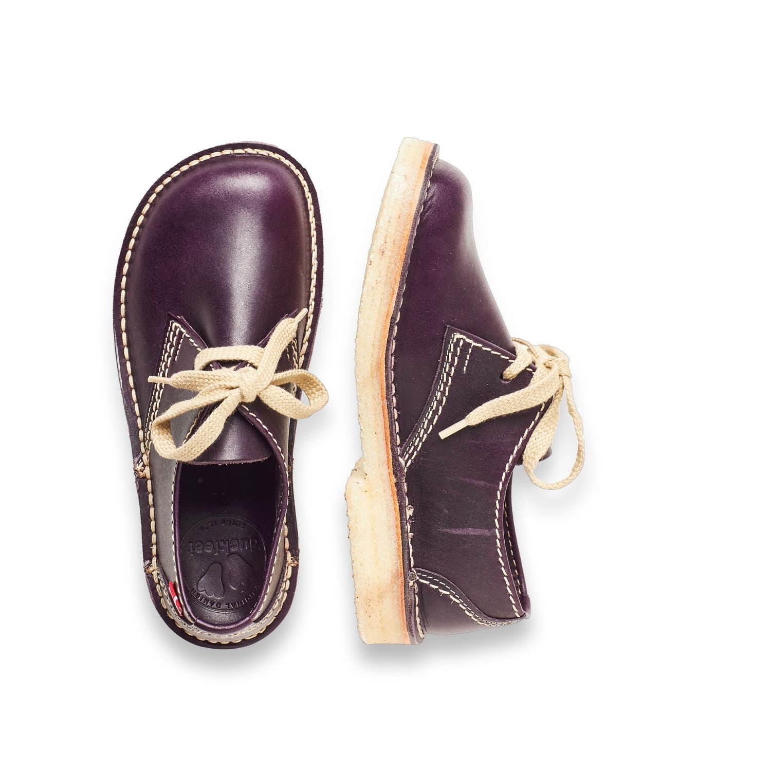 Duckfeet Jylland Plum leather derby shoe, top and inner side view on white background
