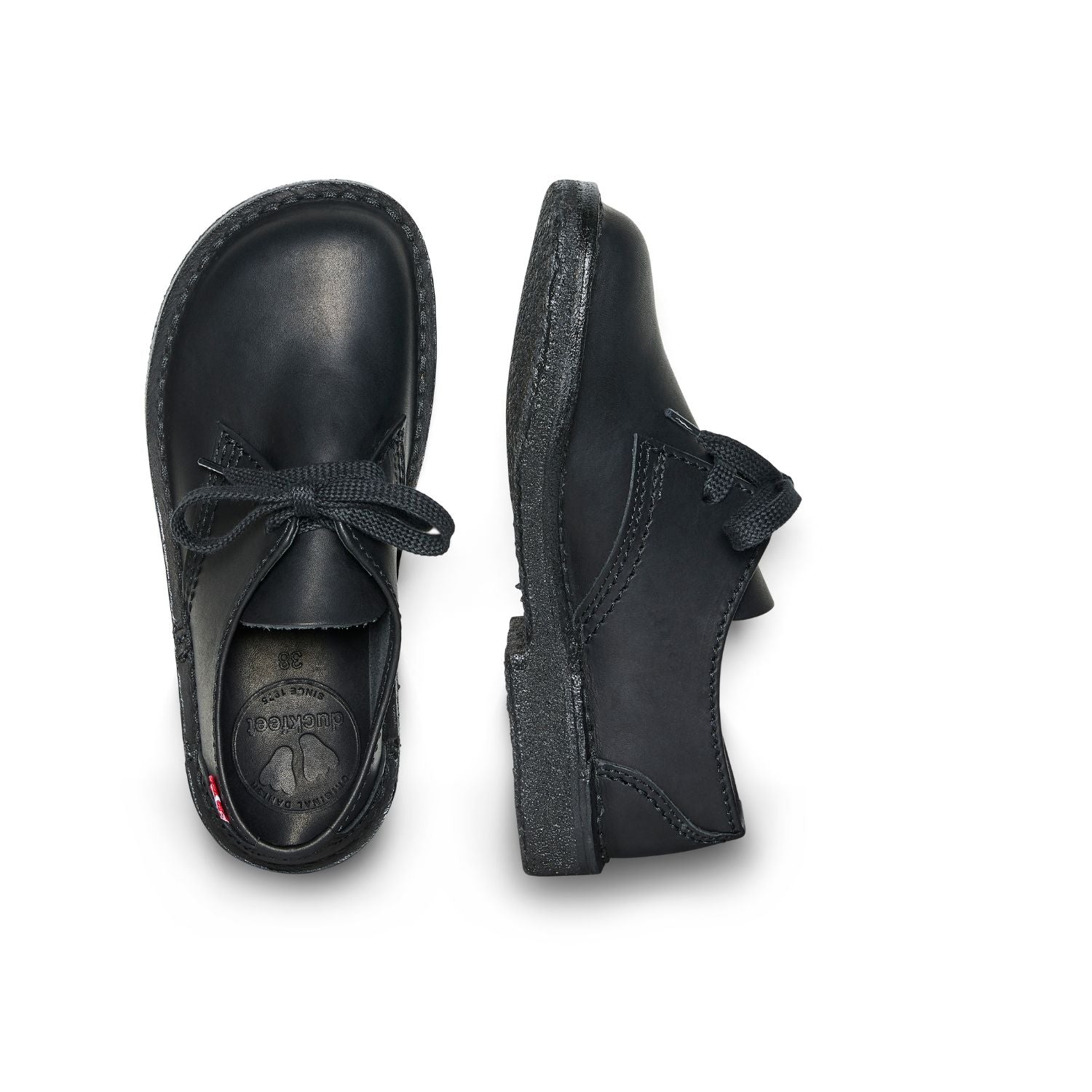 Duckfeet Jylland Black - Blackline leather derby shoe, top and inner side view on white background