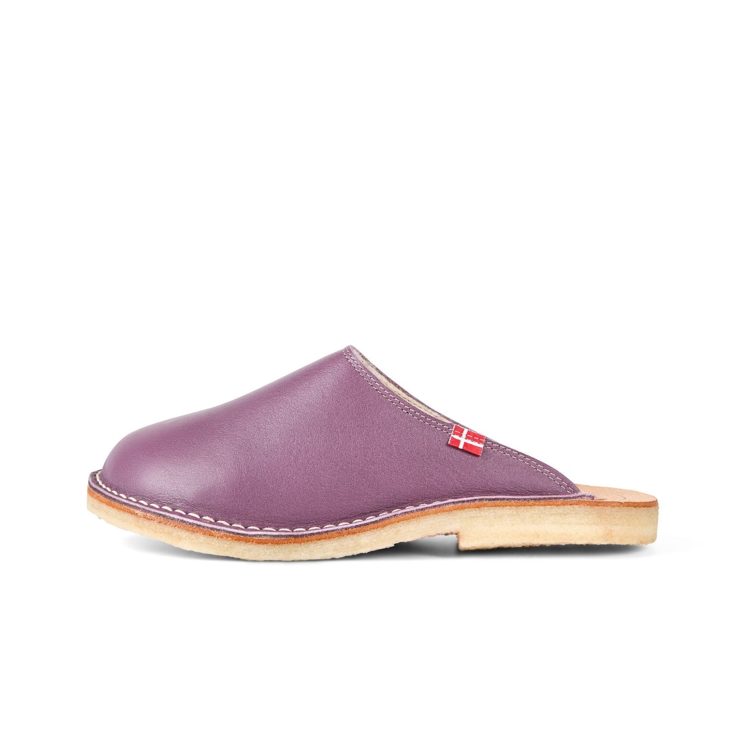 Duckfeet Klitmøller Purple wool-lined leather slipper, outer side view on white background