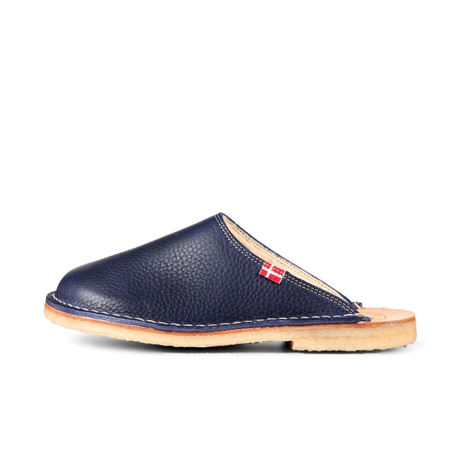 Duckfeet Klitmøller Royal Blue wool-lined leather slipper, outer side view on white background