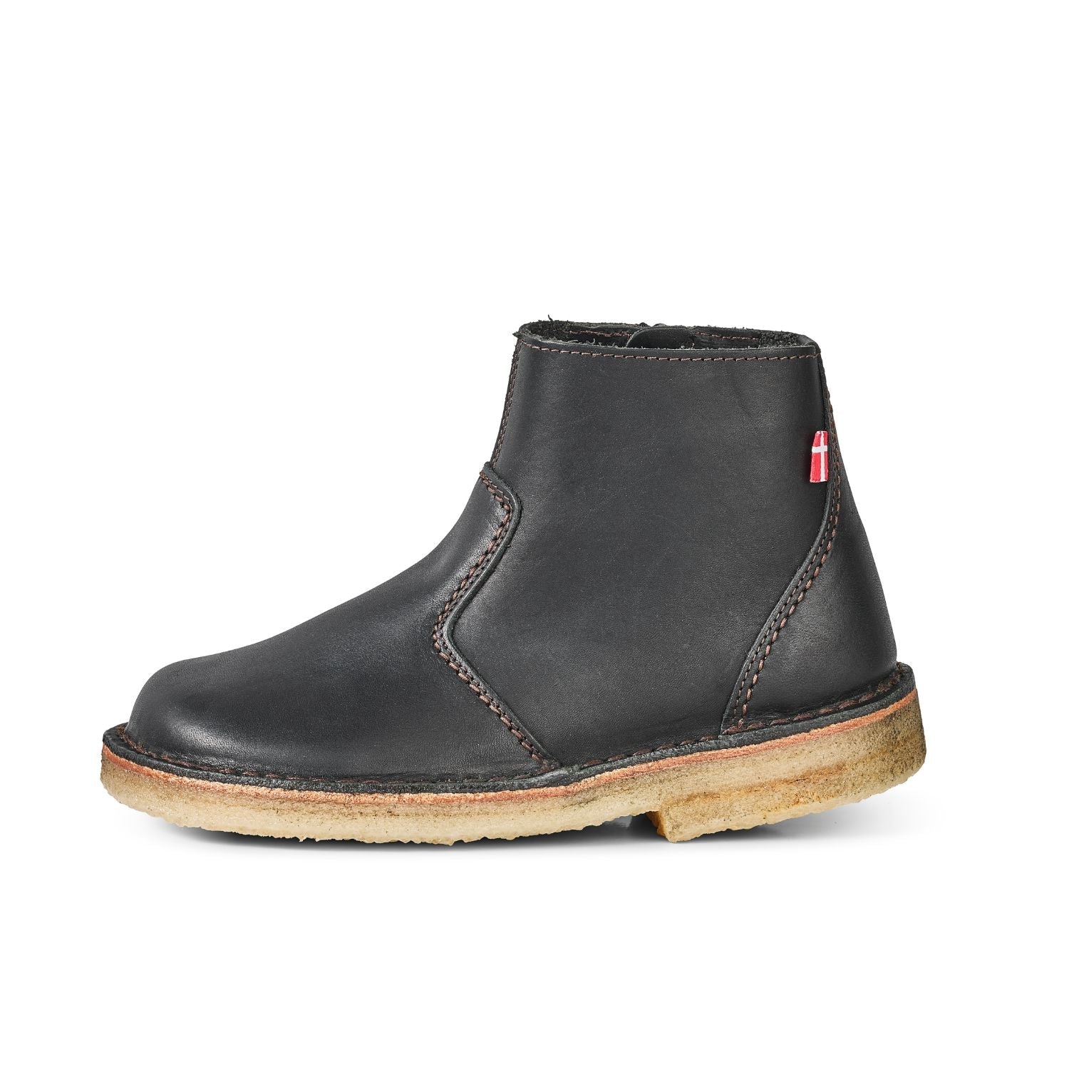 Duckfeet Korsør Black zip-up leather ankle boot, outer side view on white background