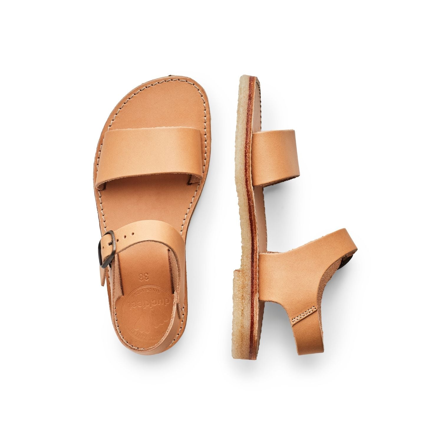 Duckfeet Løkken Bio ankle-strap leather sandal, top and inner side view on white background