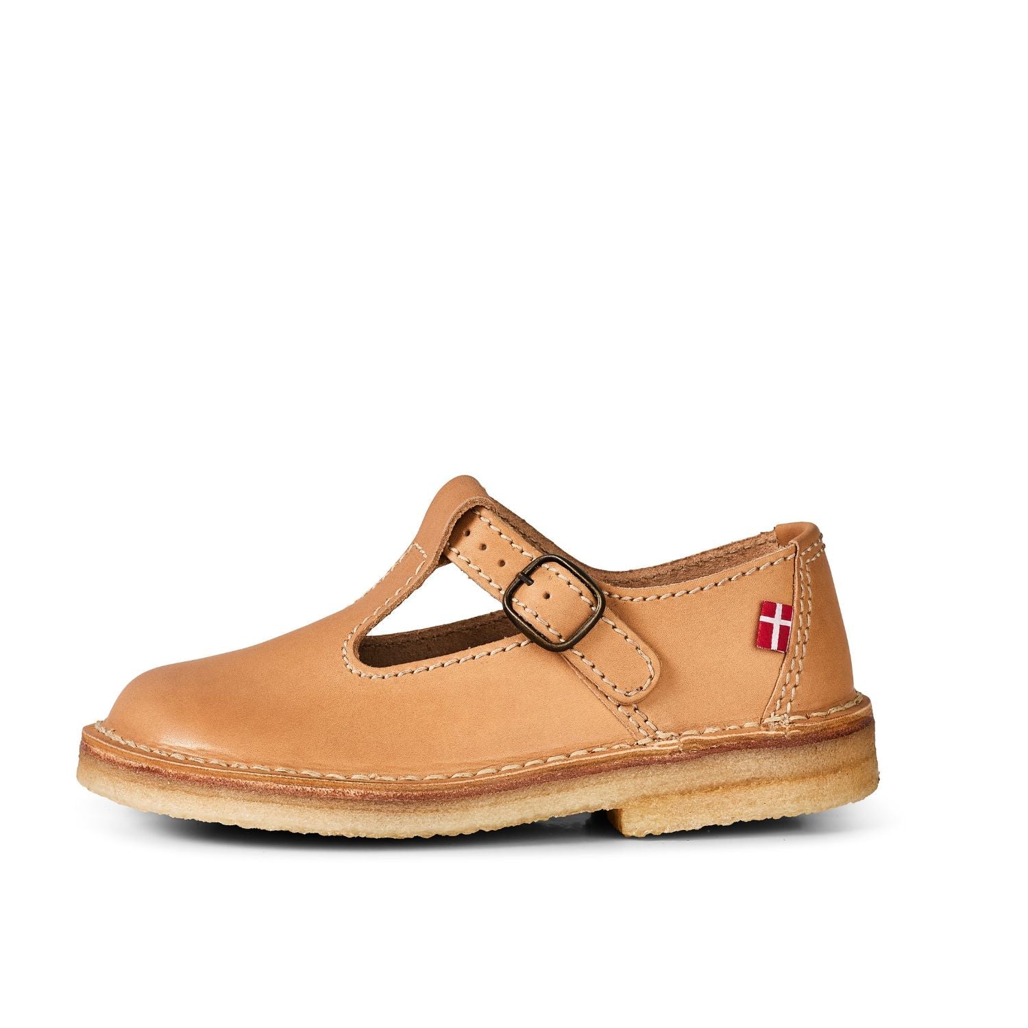 Duckfeet Lolland Bio T-strap leather Mary Jane shoe, outer side view on white background