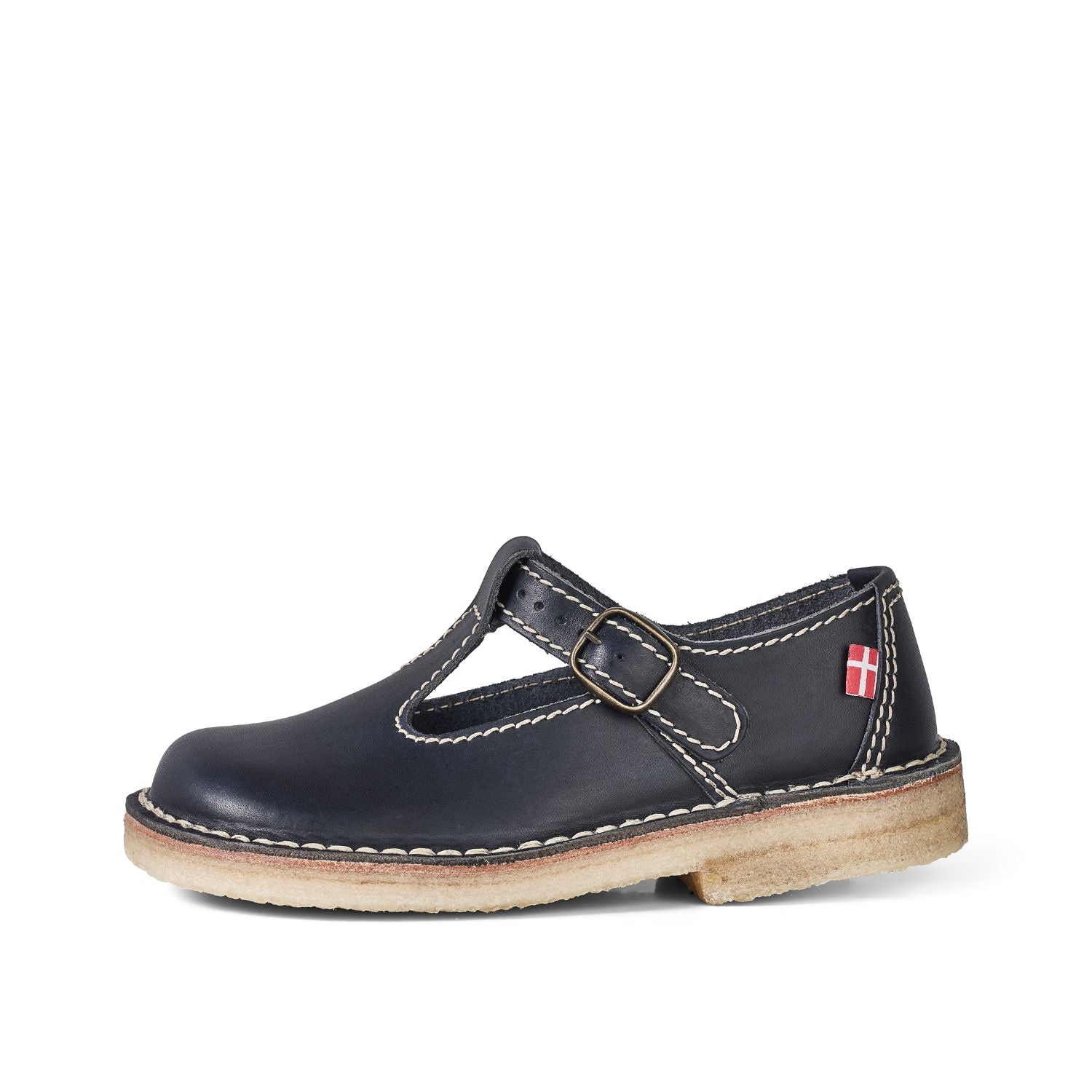 Duckfeet Lolland Blue T-strap leather Mary Jane shoe, outer side view on white background