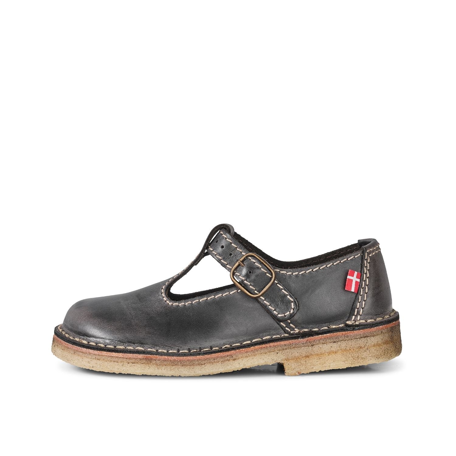 Duckfeet Lolland Slate T-strap leather Mary Jane shoe, outer side view on white background