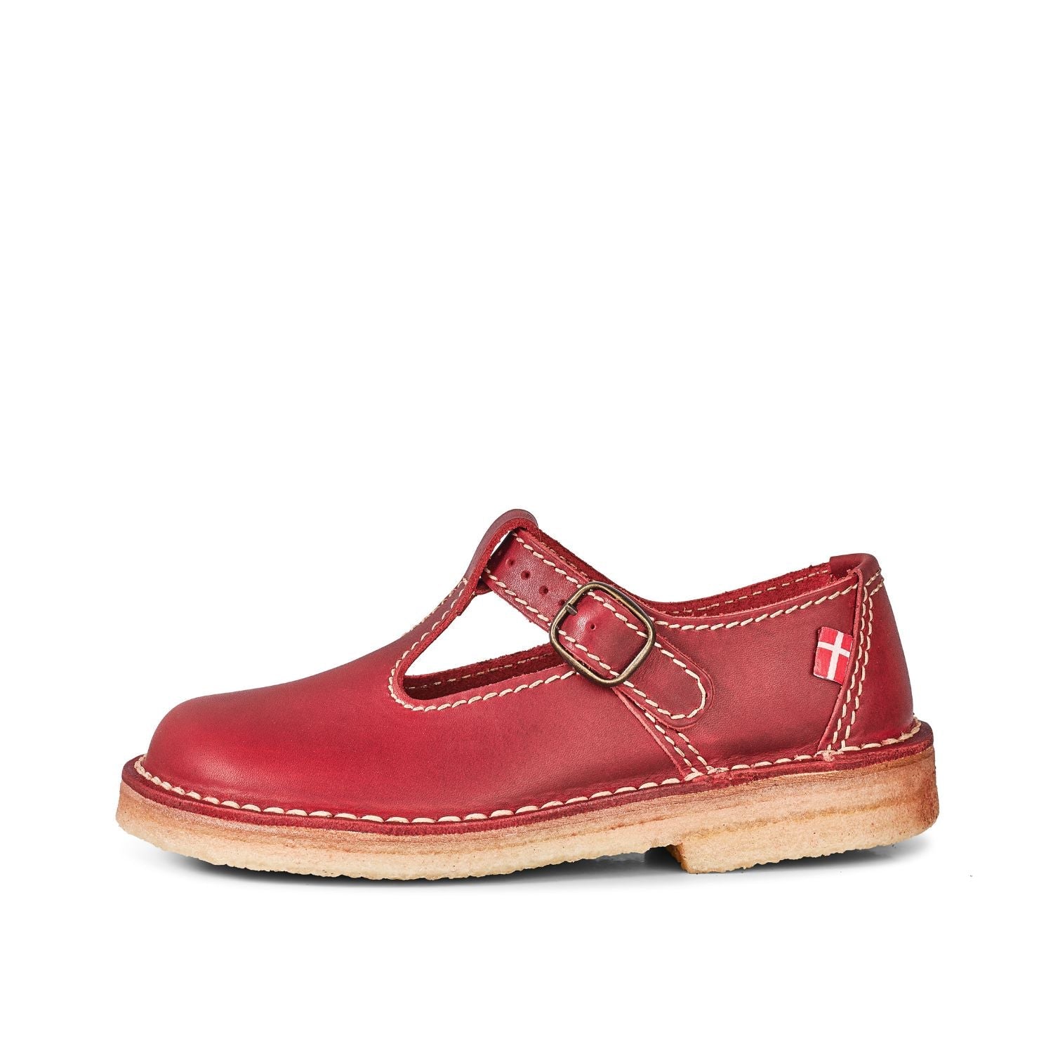 Duckfeet Lolland Granate T-strap leather Mary Jane shoe, outer side view on white background