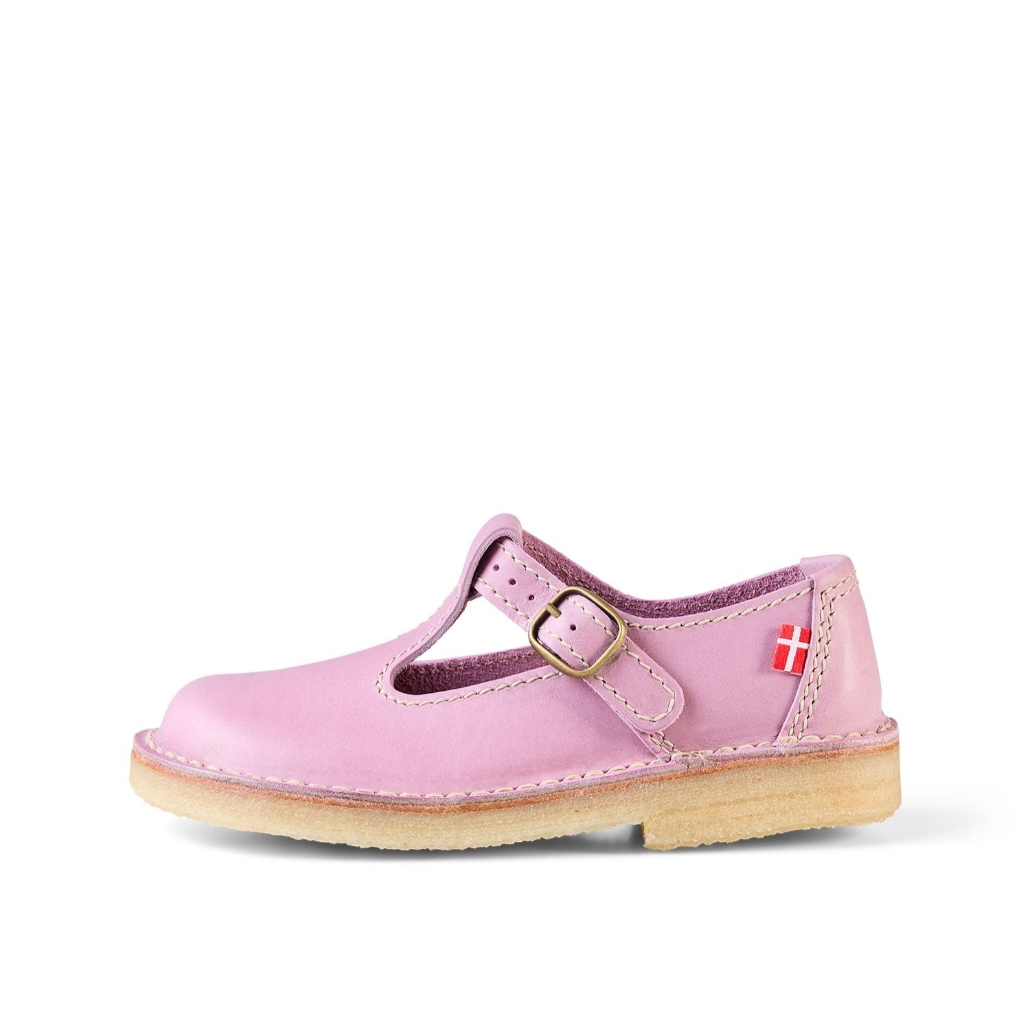 Duckfeet Lolland Rose T-strap leather Mary Jane shoe, outer side view on white background