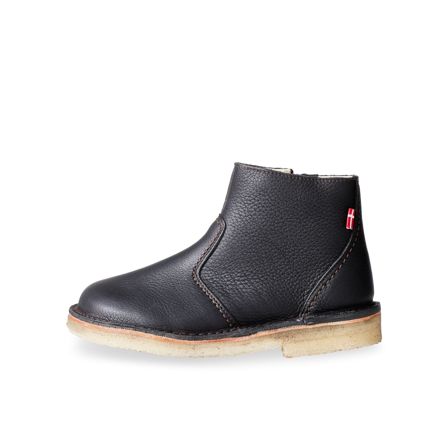 Duckfeet Middelfart Black wool-lined zip-up leather ankle boot, outer side view on white background