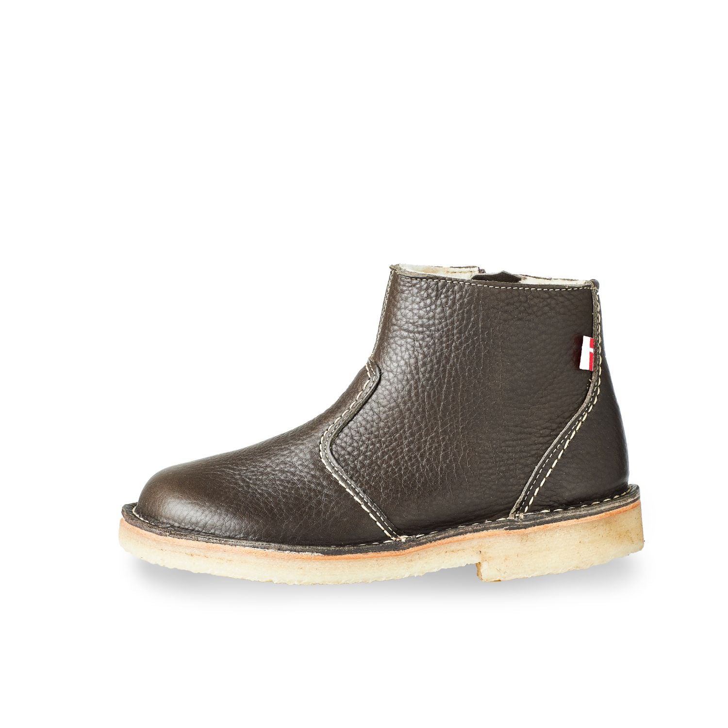 Duckfeet Middelfart Olive wool-lined zip-up leather ankle boot, outer side view on white background