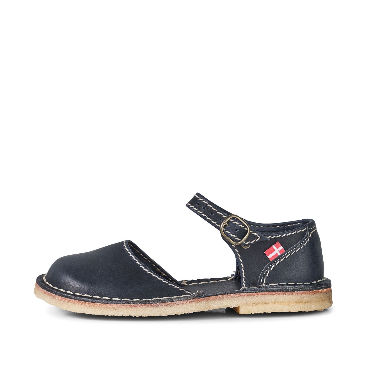 Duckfeet Mols Blue closed-toe leather sandal, outer side view on white background