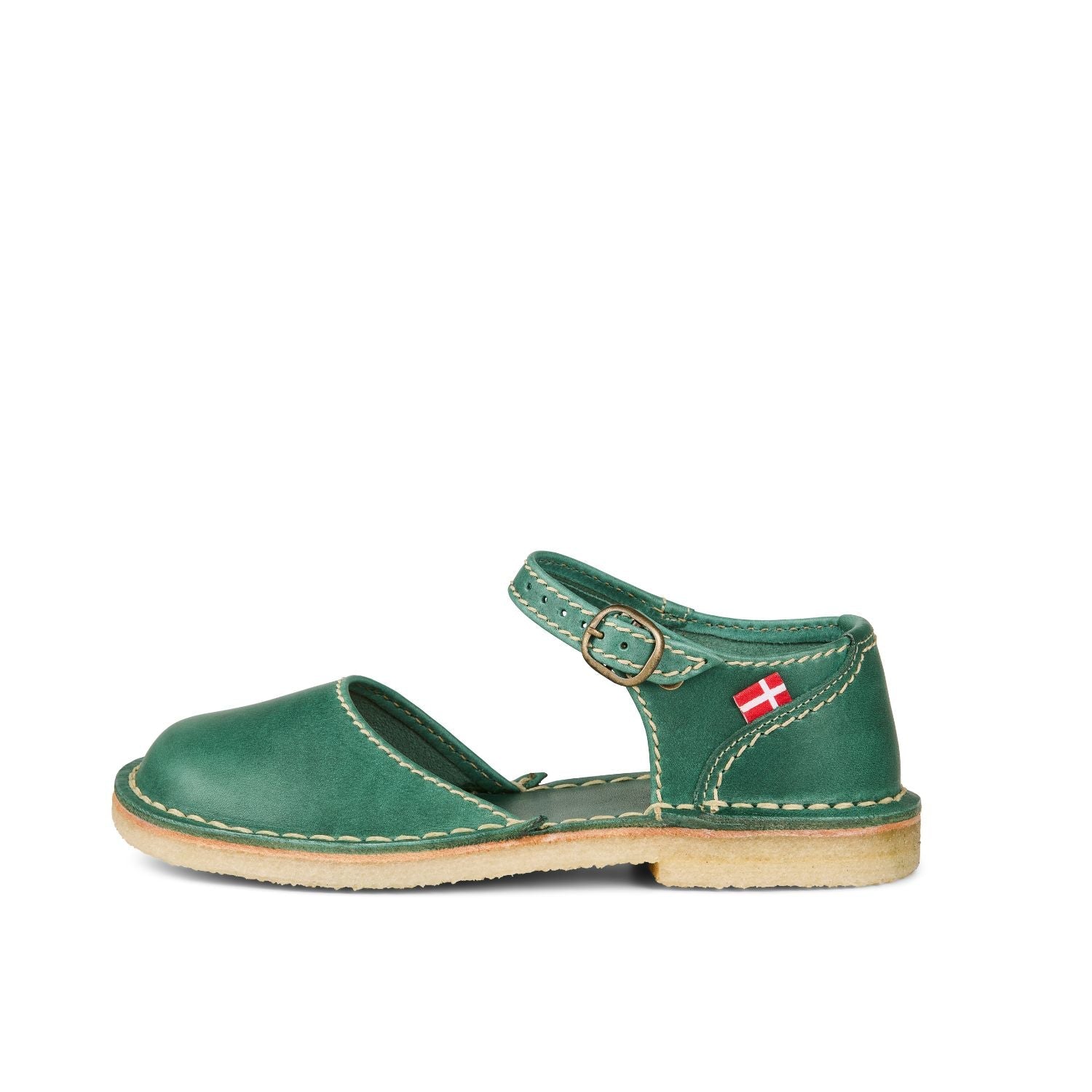 Duckfeet Mols Turquoise-Green closed-toe leather sandal, outer side view on white background