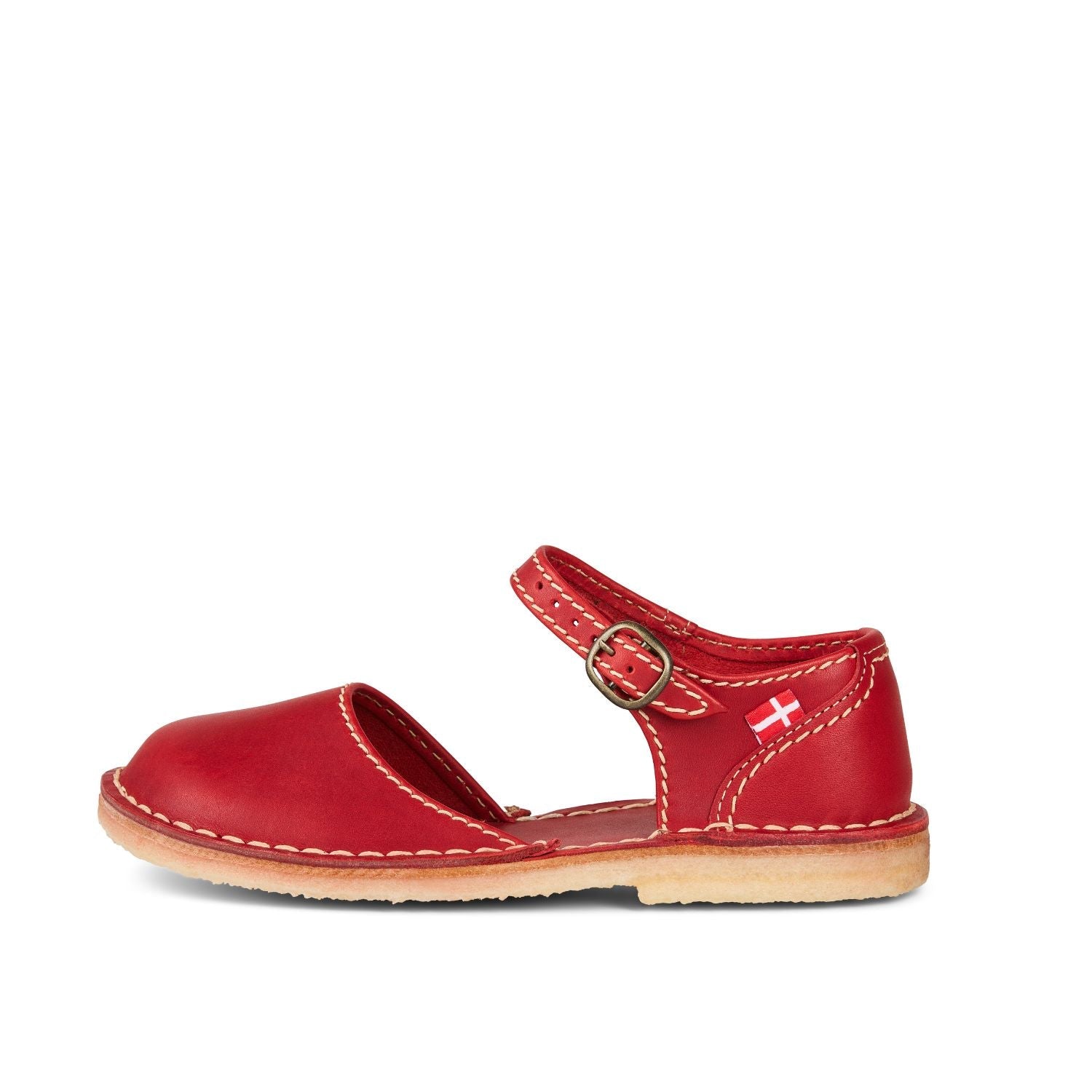 Duckfeet Mols Granate closed-toe leather sandal, outer side view on white background