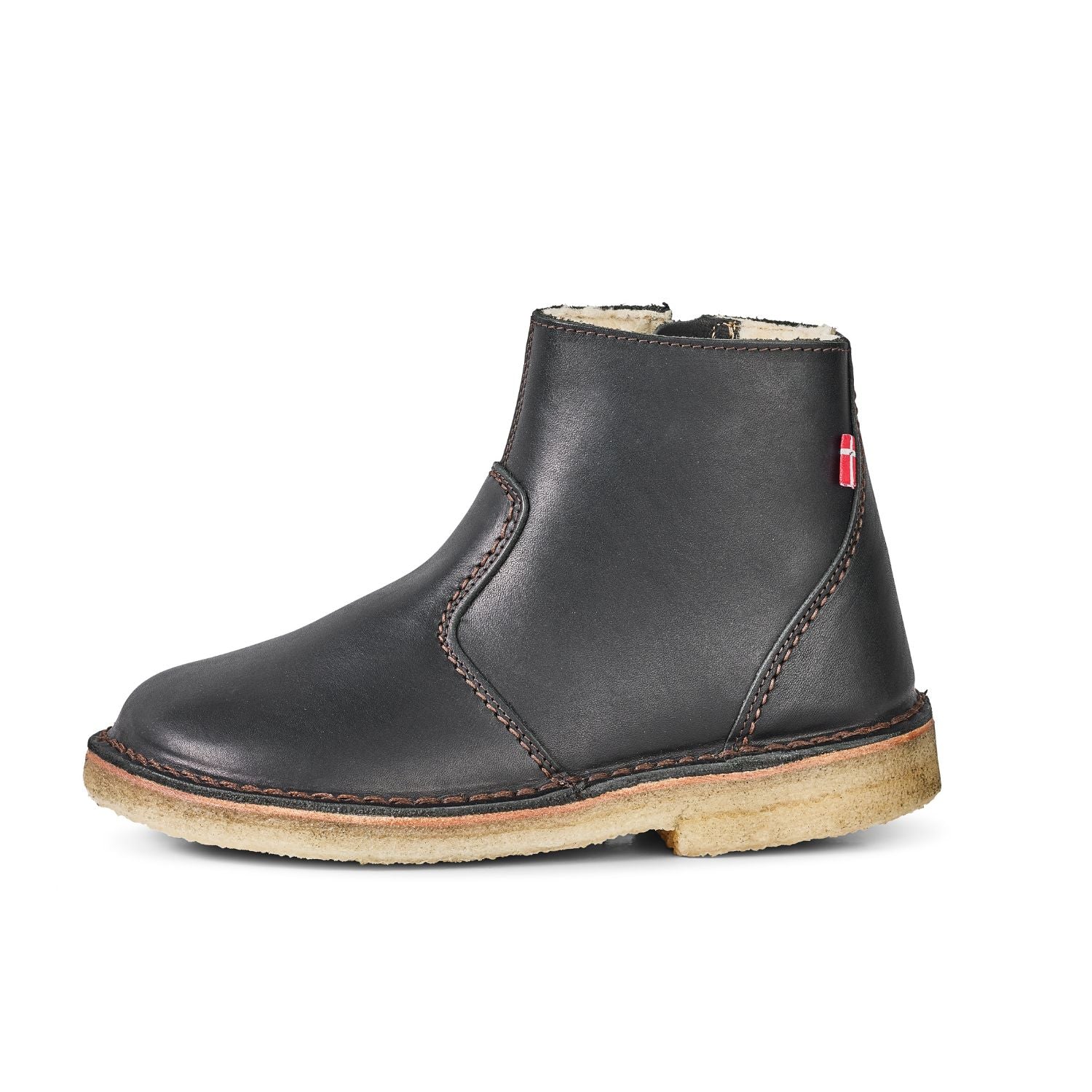 Duckfeet Nyborg Black wool-lined zip-up leather ankle boot, outer side view on white background