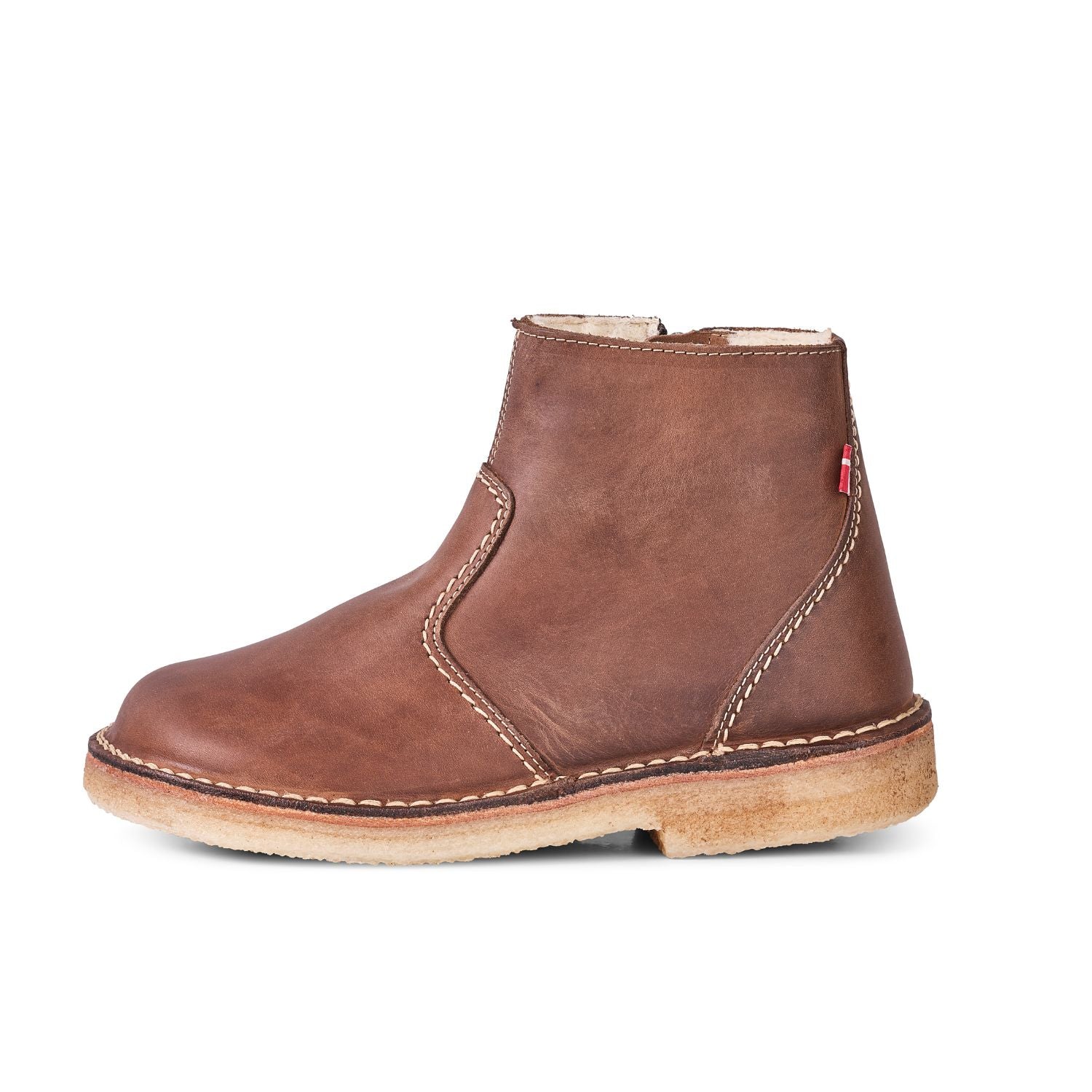 Duckfeet Nyborg Cocoa wool-lined zip-up leather ankle boot, outer side view on white background