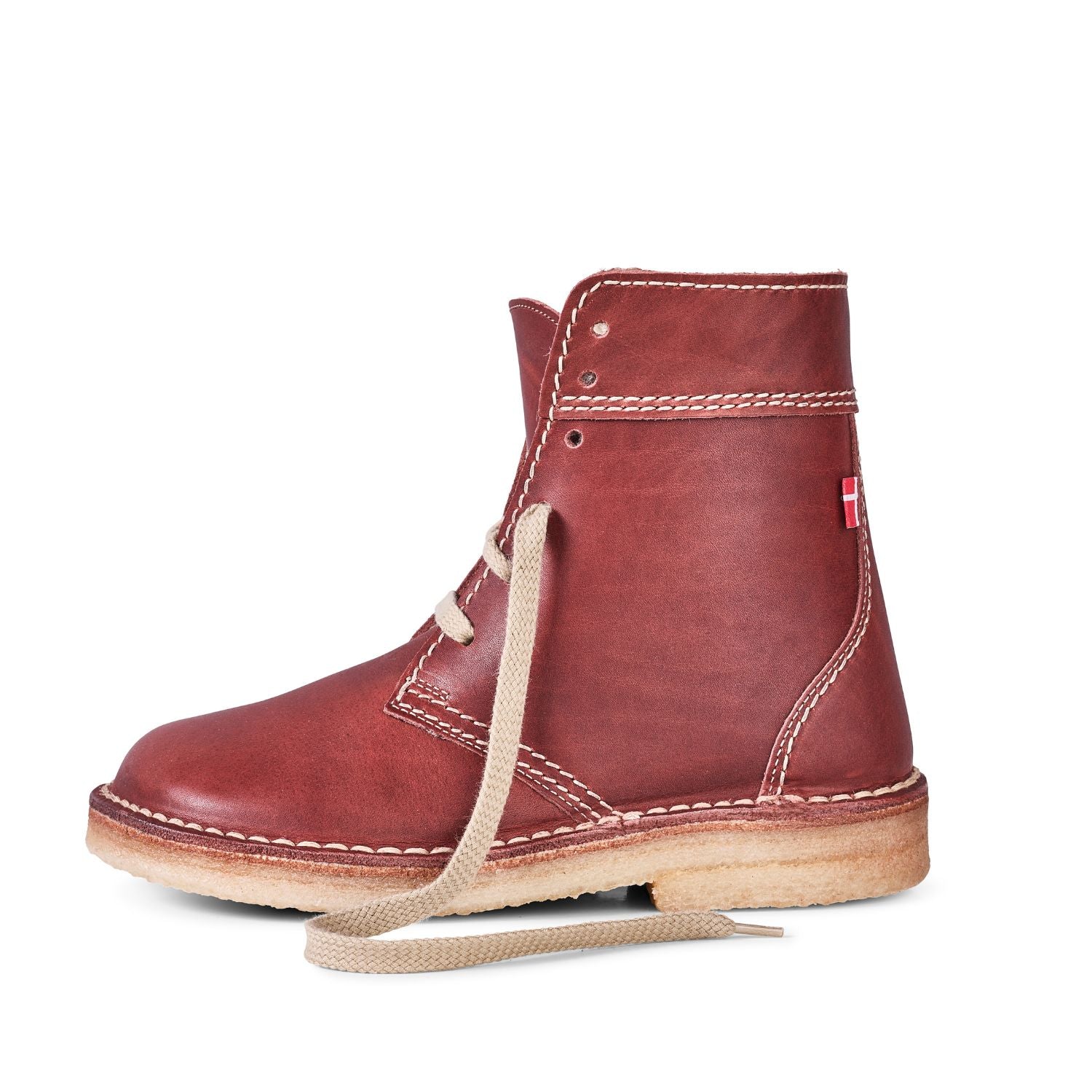 Duckfeet Odense Bordo wool-lined lace-up leather boot, outer side view on white background