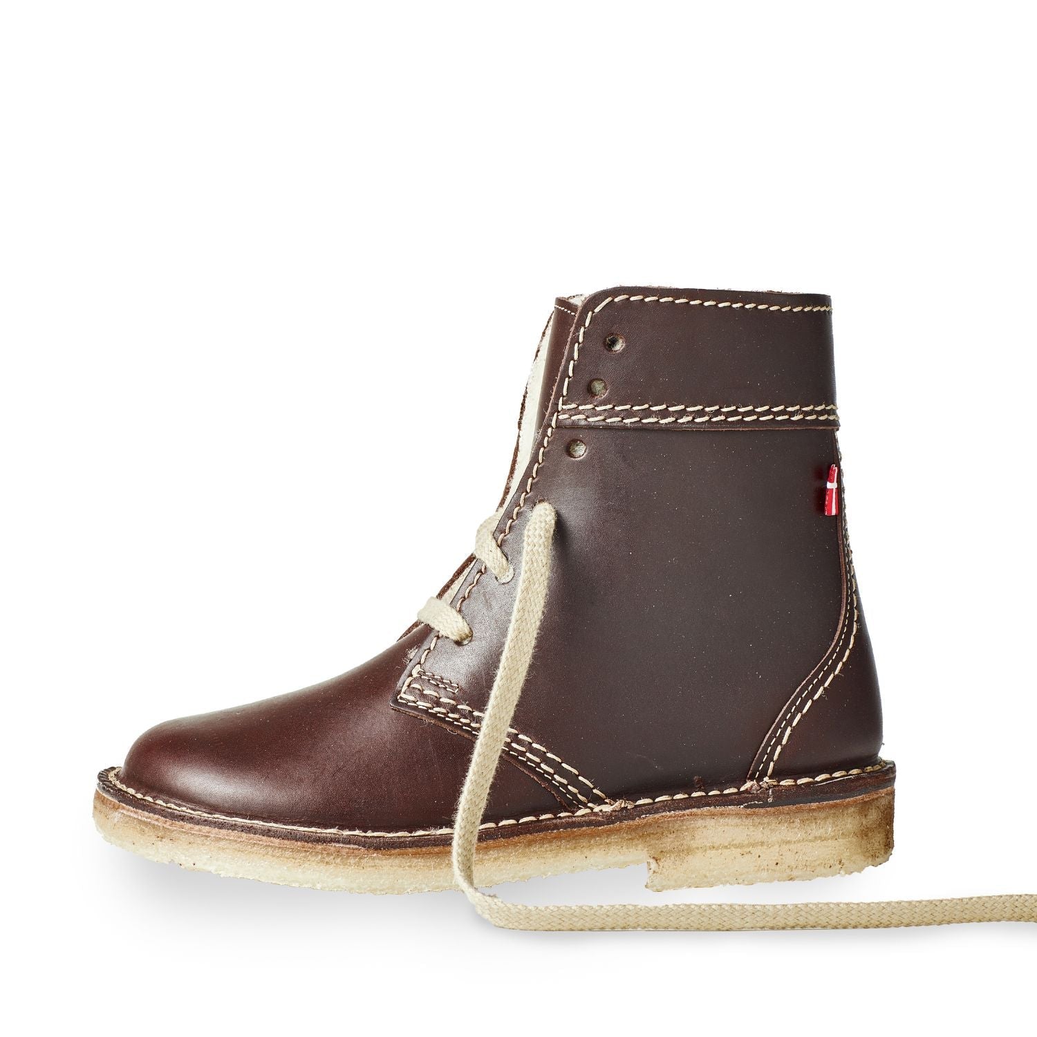 Duckfeet Odense Choco wool-lined lace-up leather boot, outer side view on white background
