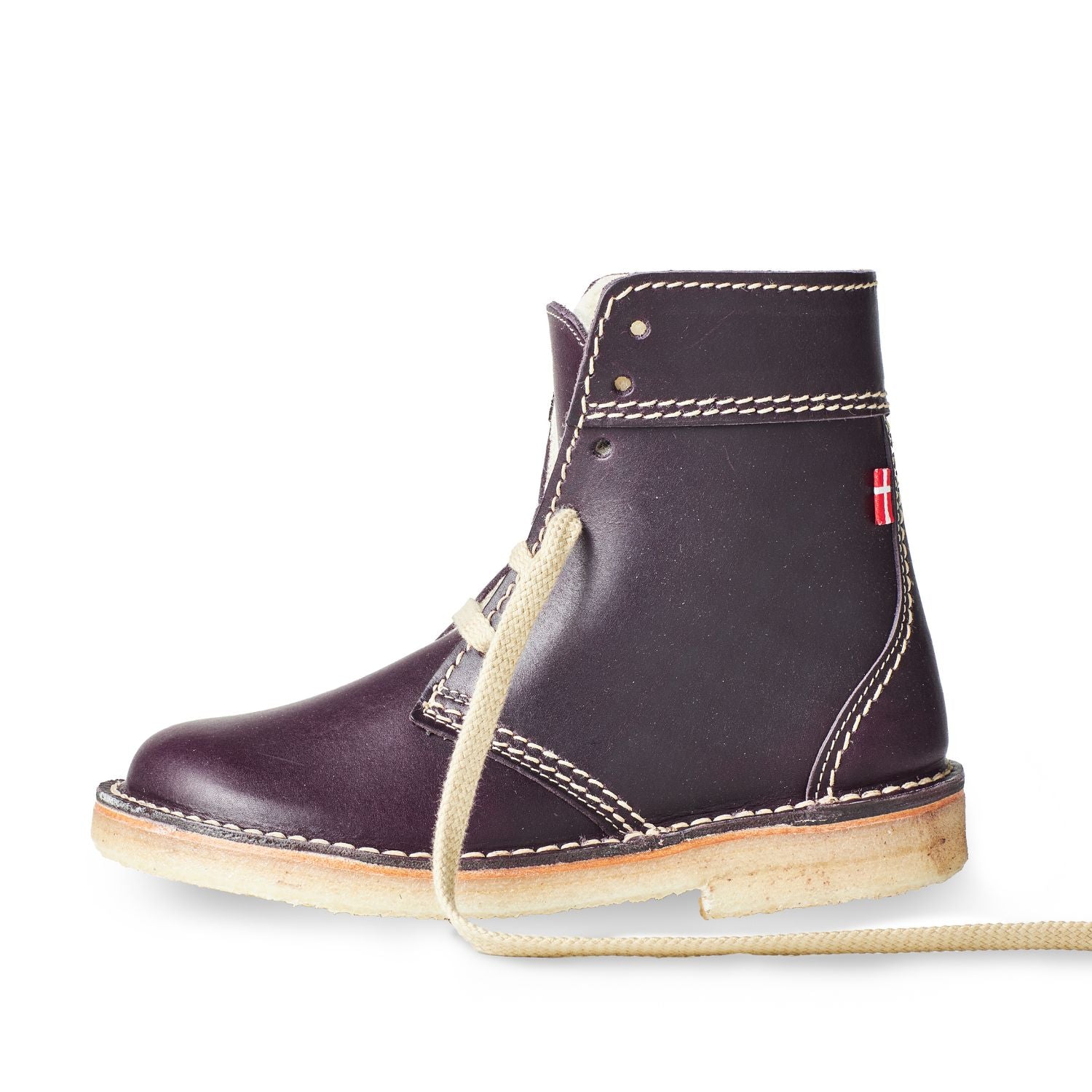 Duckfeet Odense Plum wool-lined lace-up leather boot, outer side view on white background