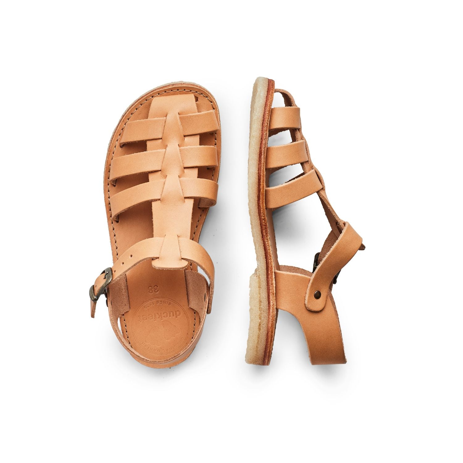Duckfeet Ringkøbing Bio fisherman leather sandal, top and inner side view on white background