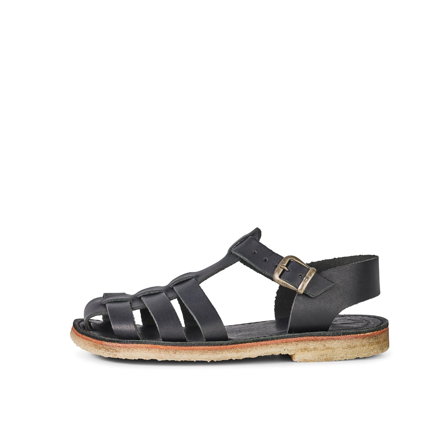 Duckfeet Ringkøbing Black fisherman leather sandal, outer side view on white background