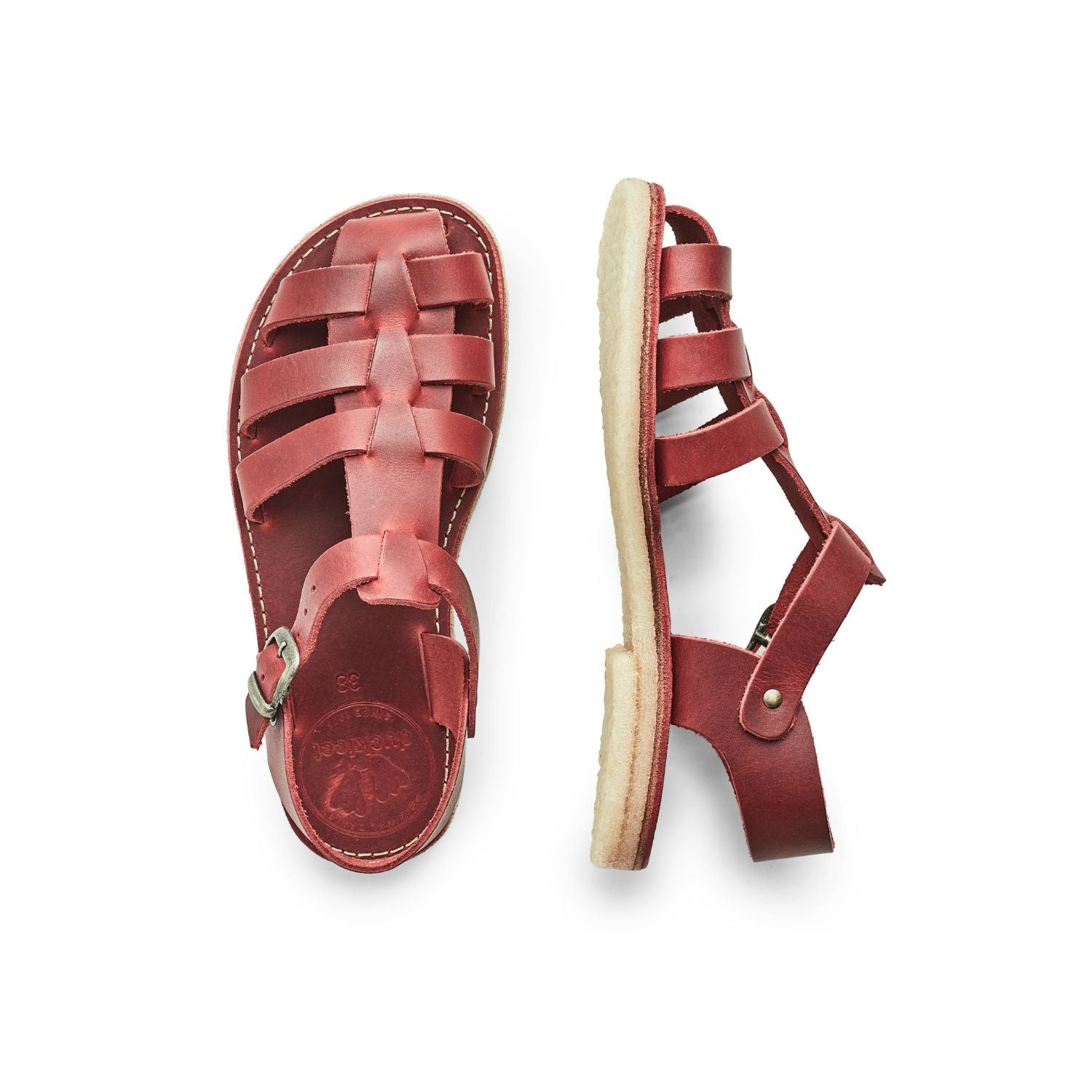 Duckfeet Ringkøbing Granate fisherman leather sandal, top and inner side view on white background