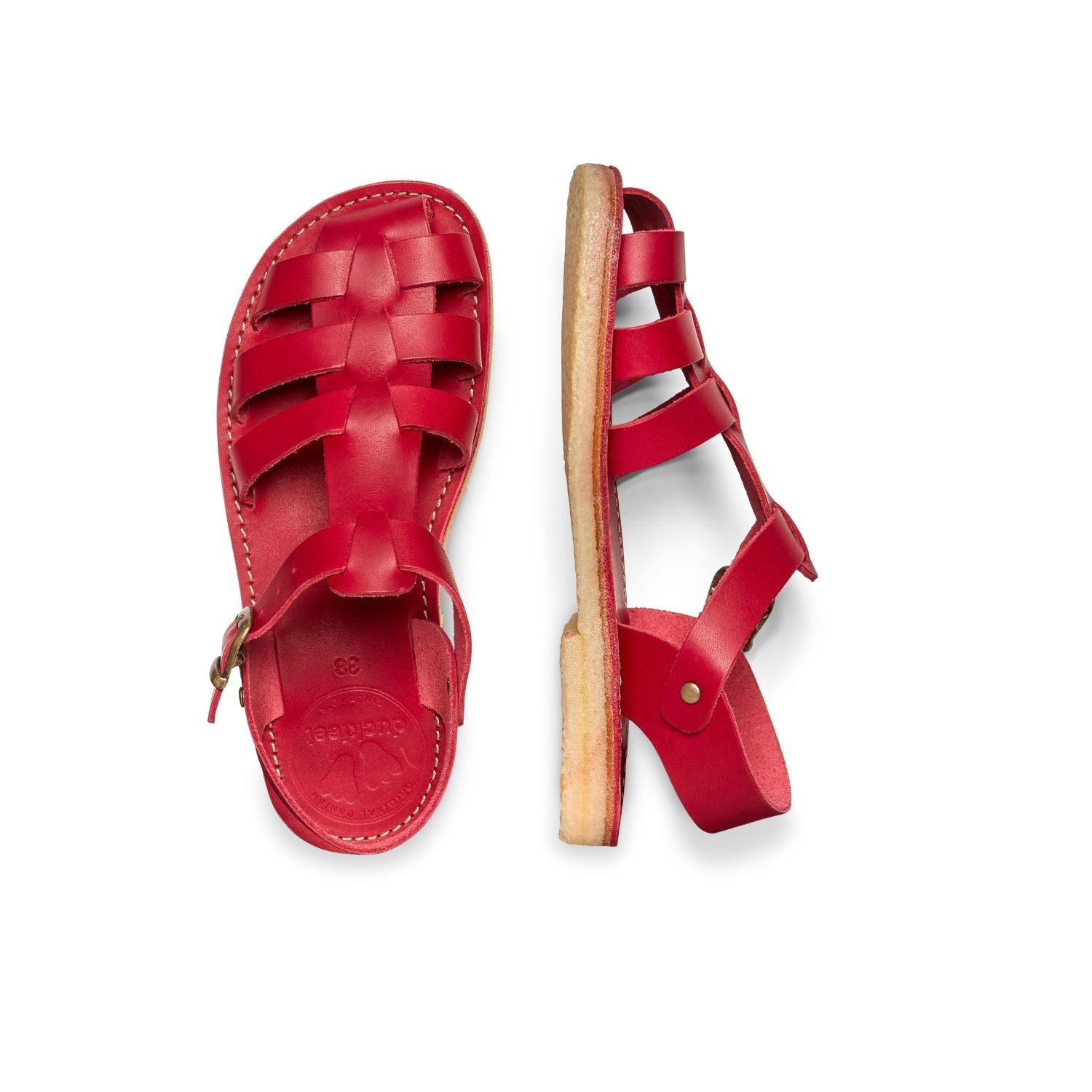 Duckfeet Ringkøbing Pink fisherman leather sandal, top and inner side view on white background
