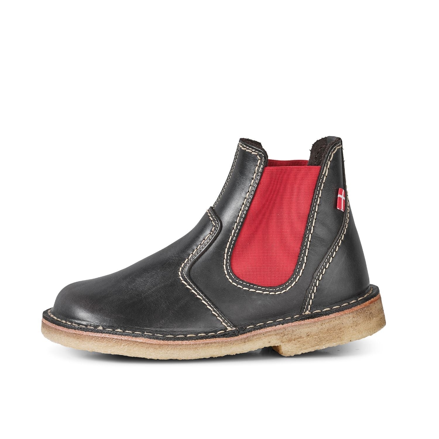 Duckfeet Roskilde Slate / Red leather Chelsea boot, outer side view on white background