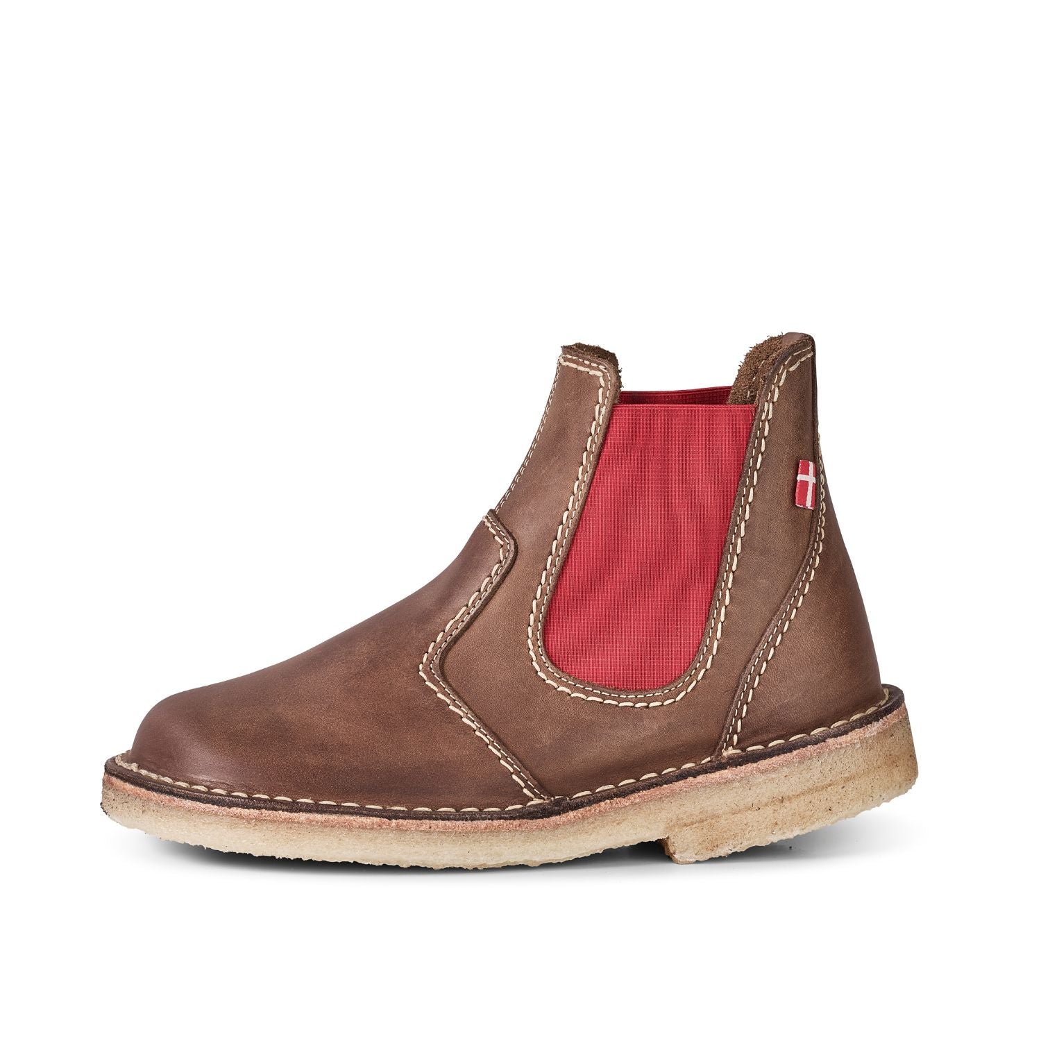 Duckfeet Roskilde Cocoa / Red leather Chelsea boot, outer side view on white background
