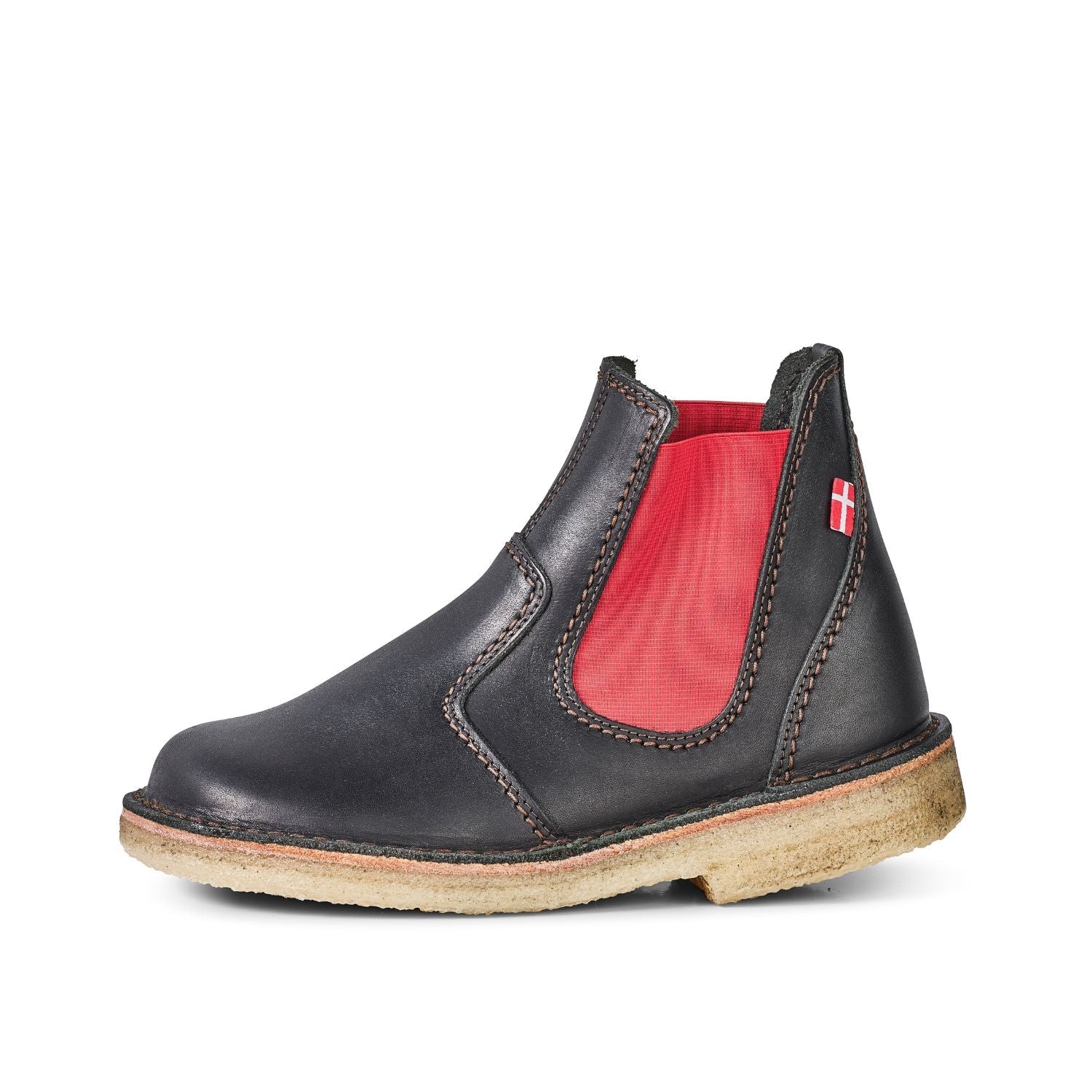 Duckfeet Roskilde Black / Red leather Chelsea boot, outer side view on white background