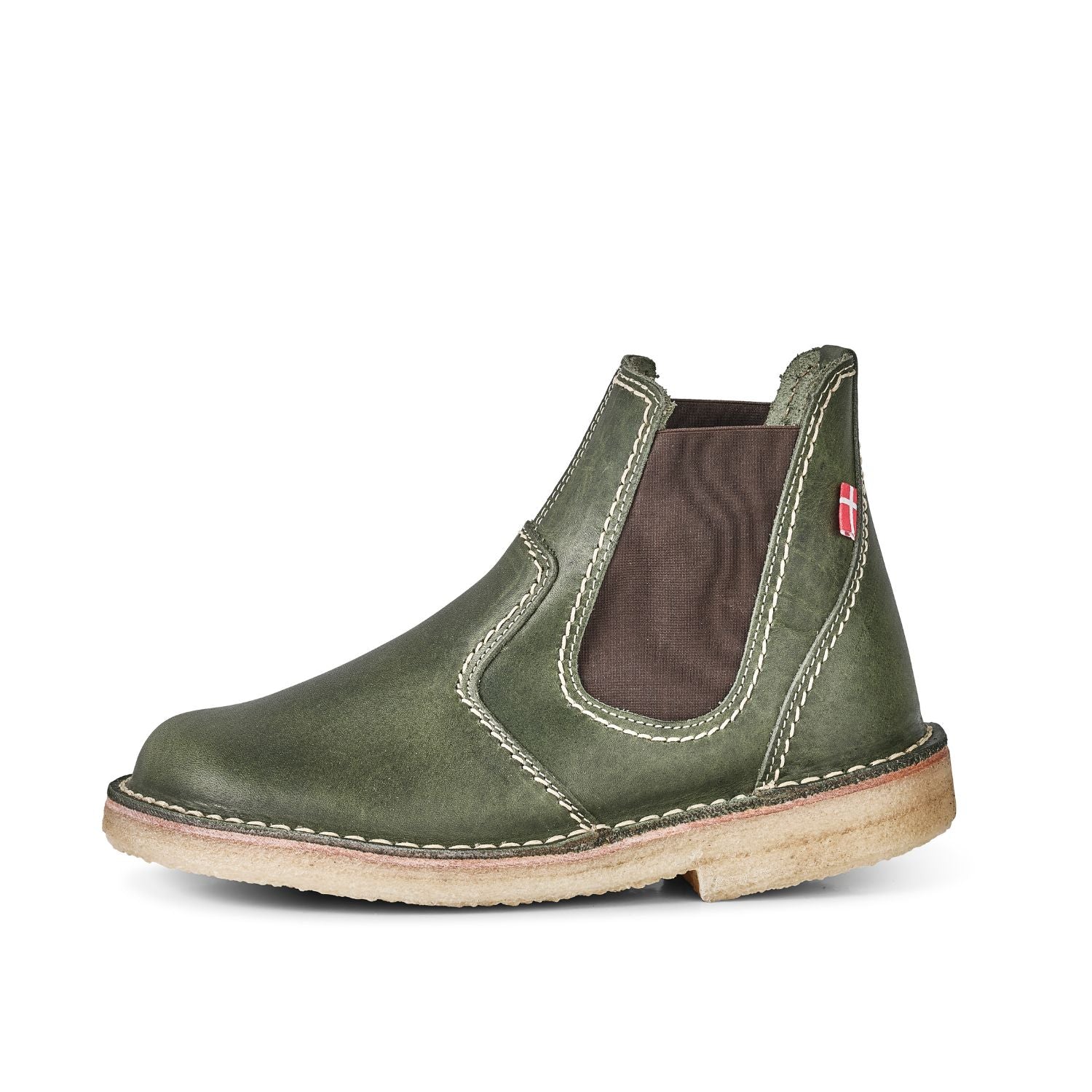 Duckfeet Roskilde Forest leather Chelsea boot, outer side view on white background