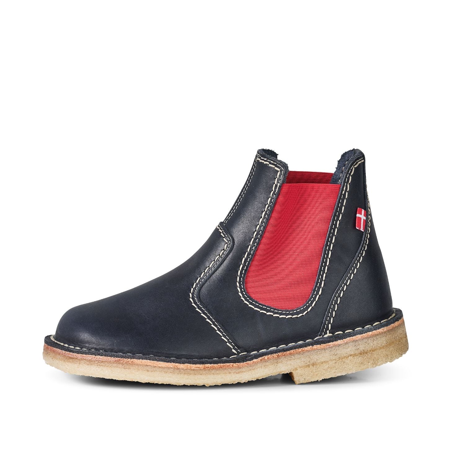 Duckfeet Roskilde Blue / Red leather Chelsea boot, outer side view on white background
