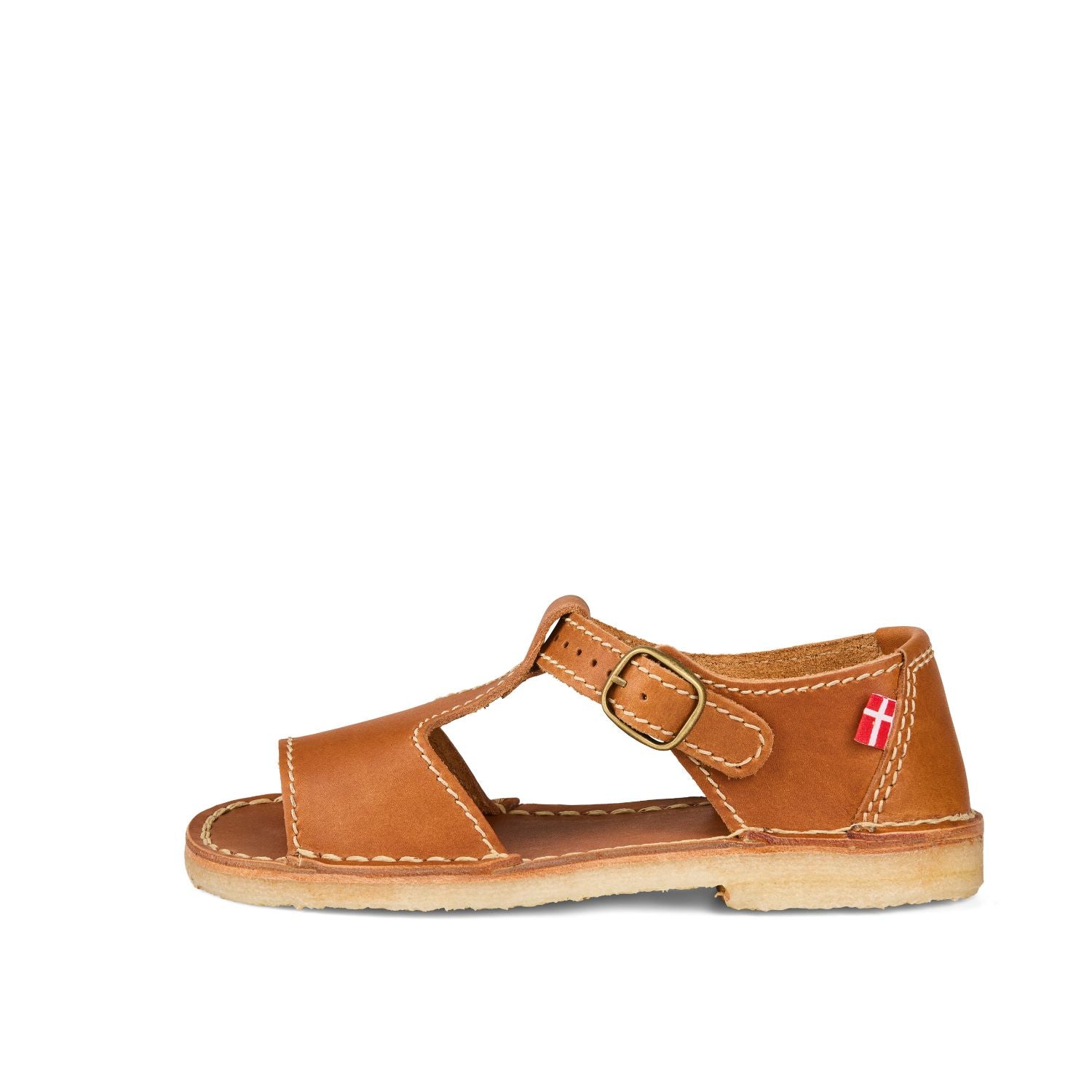 Duckfeet Samsø Brown T-strap leather sandal, outer side view on white background