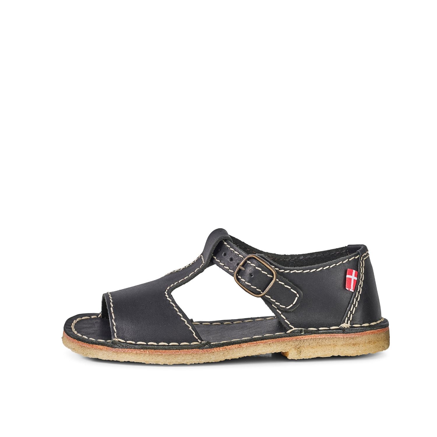Duckfeet Samsø Black T-strap leather sandal, outer side view on white background